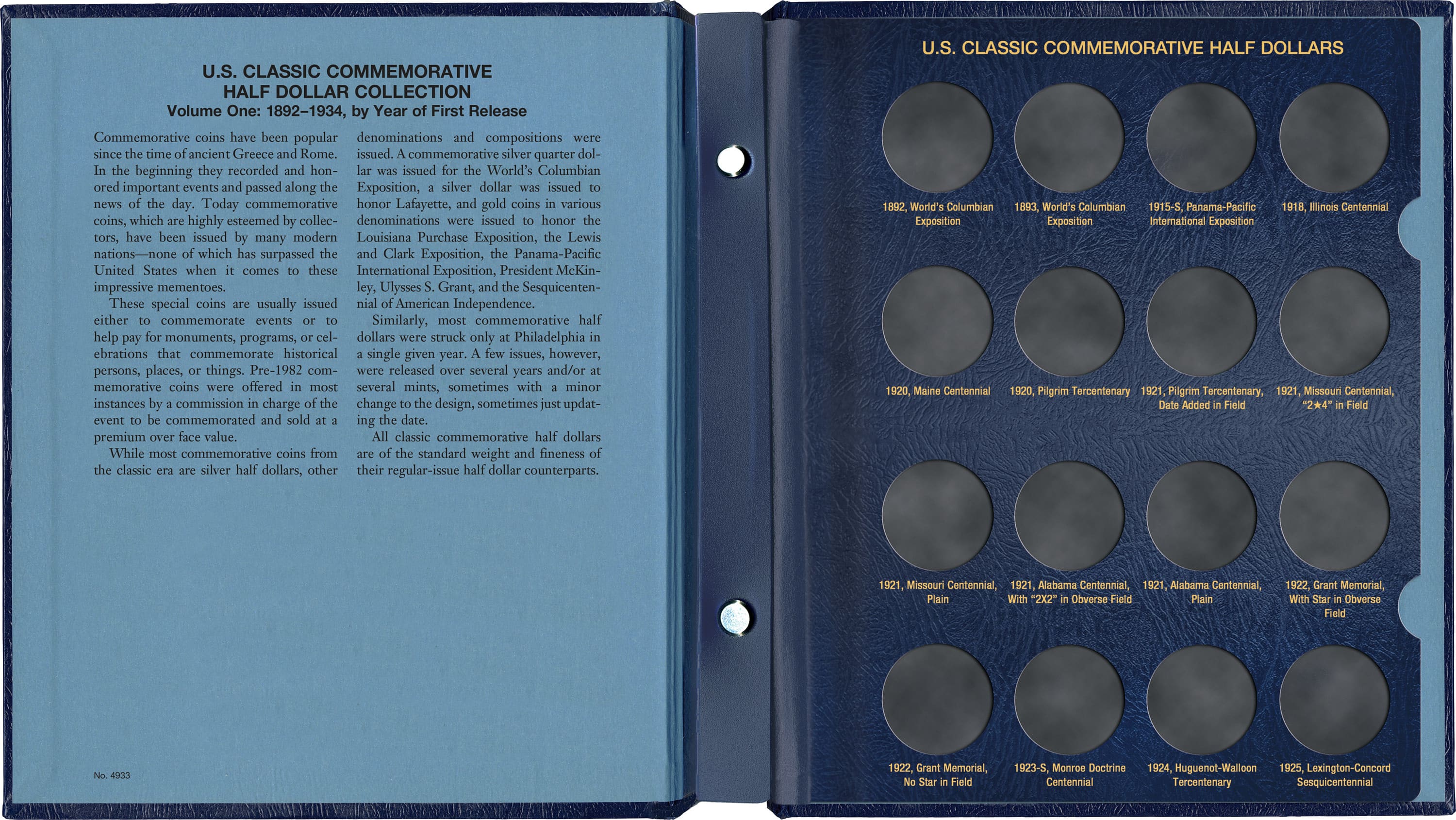 Whitman Classic® Coin Album – U.S. Commemorative Half Dollars Volume #1: 1892-1934