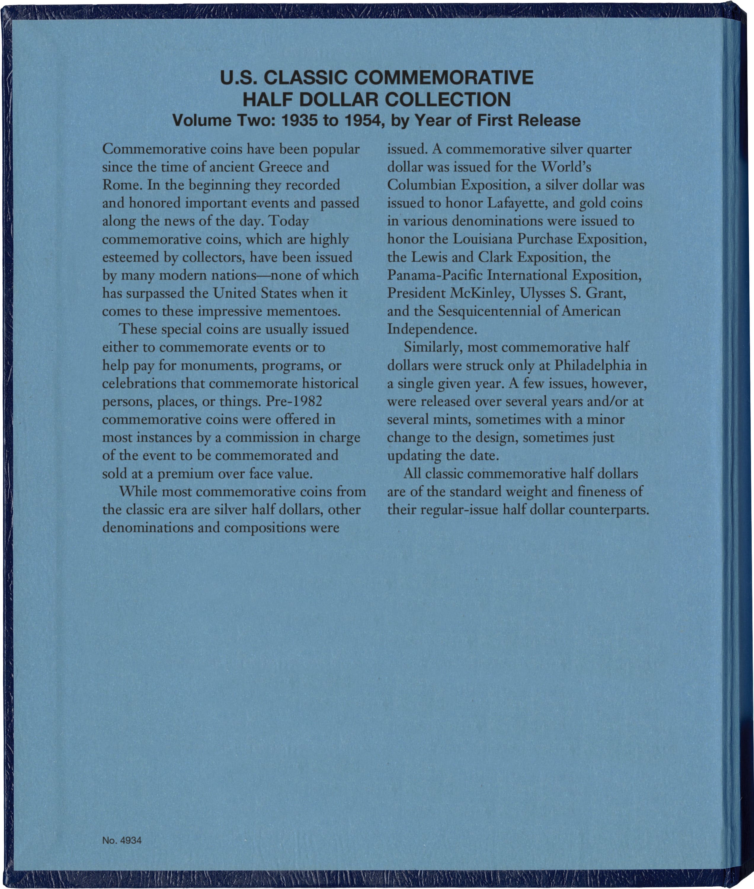 Whitman Classic® Coin Album – U.S. Commemorative Half Dollars Volume #2: 1935-1954