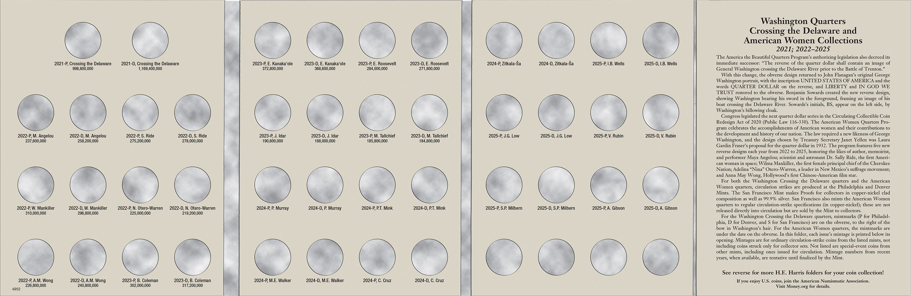 H.E. Harris® Coin Folder – Washington Quarters Crossing the Delaware & American Women Collection: 2021-2025