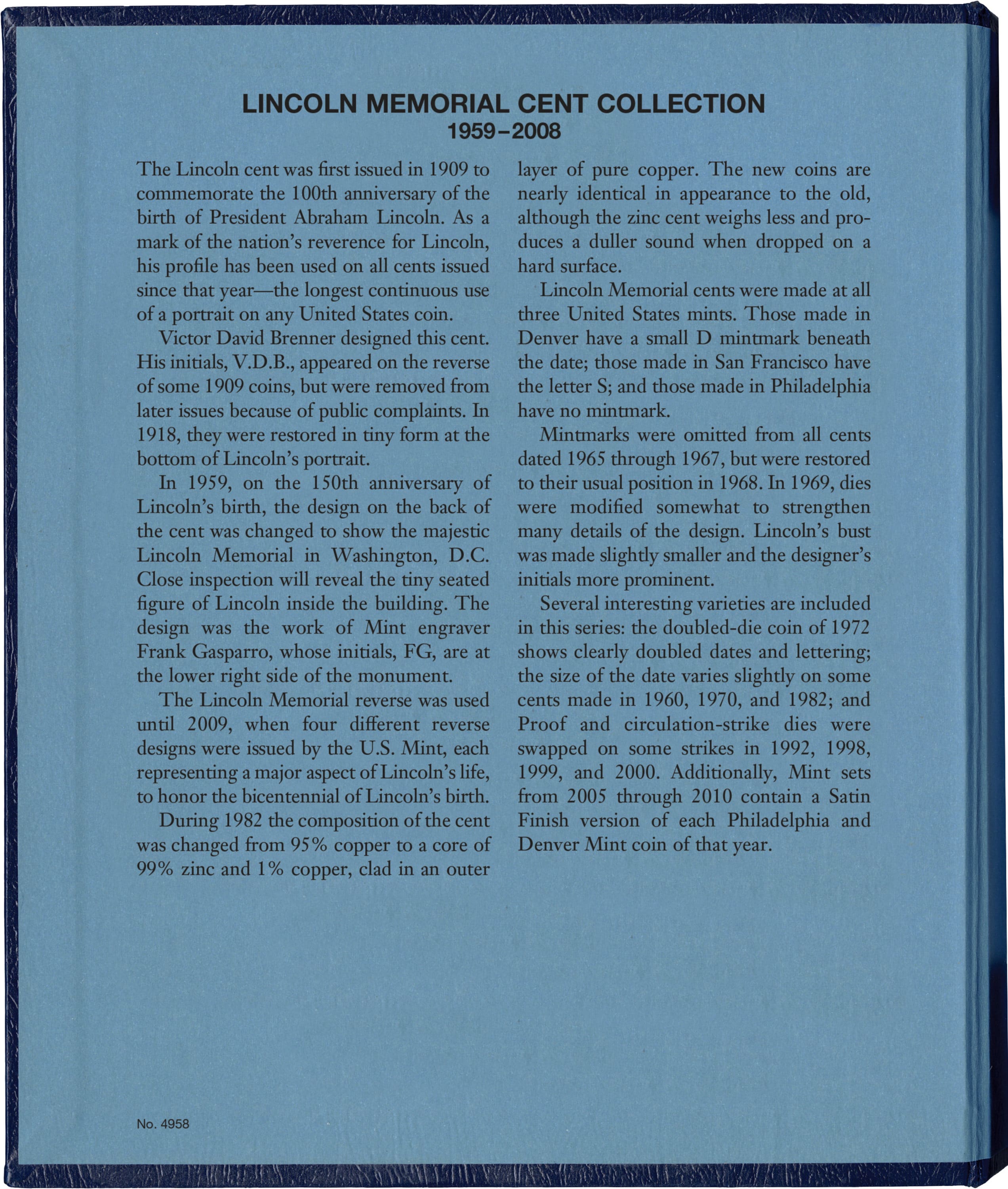 Whitman Classic® Coin Album – Lincoln Memorial Cents: 1959-2008 (P, D & S Mints)
