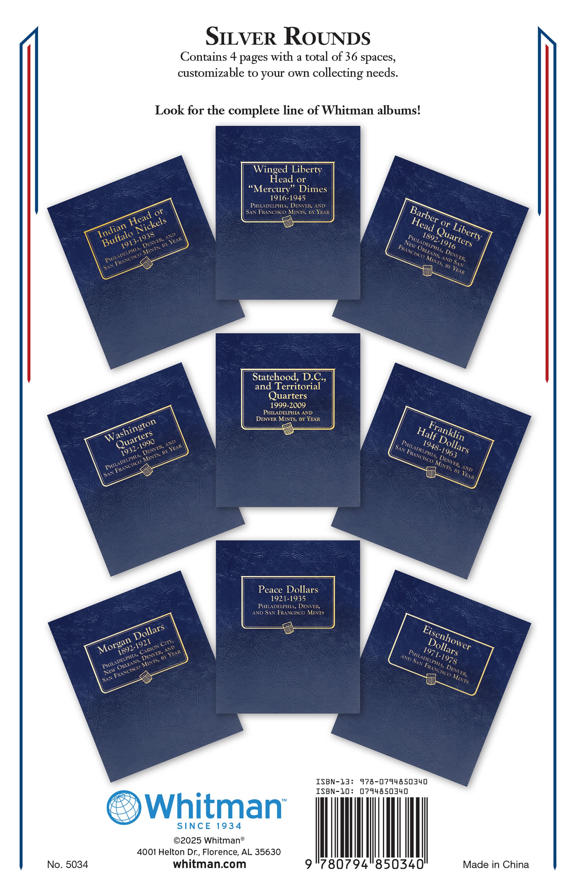 Whitman Classic® Coin Album – 39mm Silver Rounds: Plain, No Dates (Includes Blank Pages)