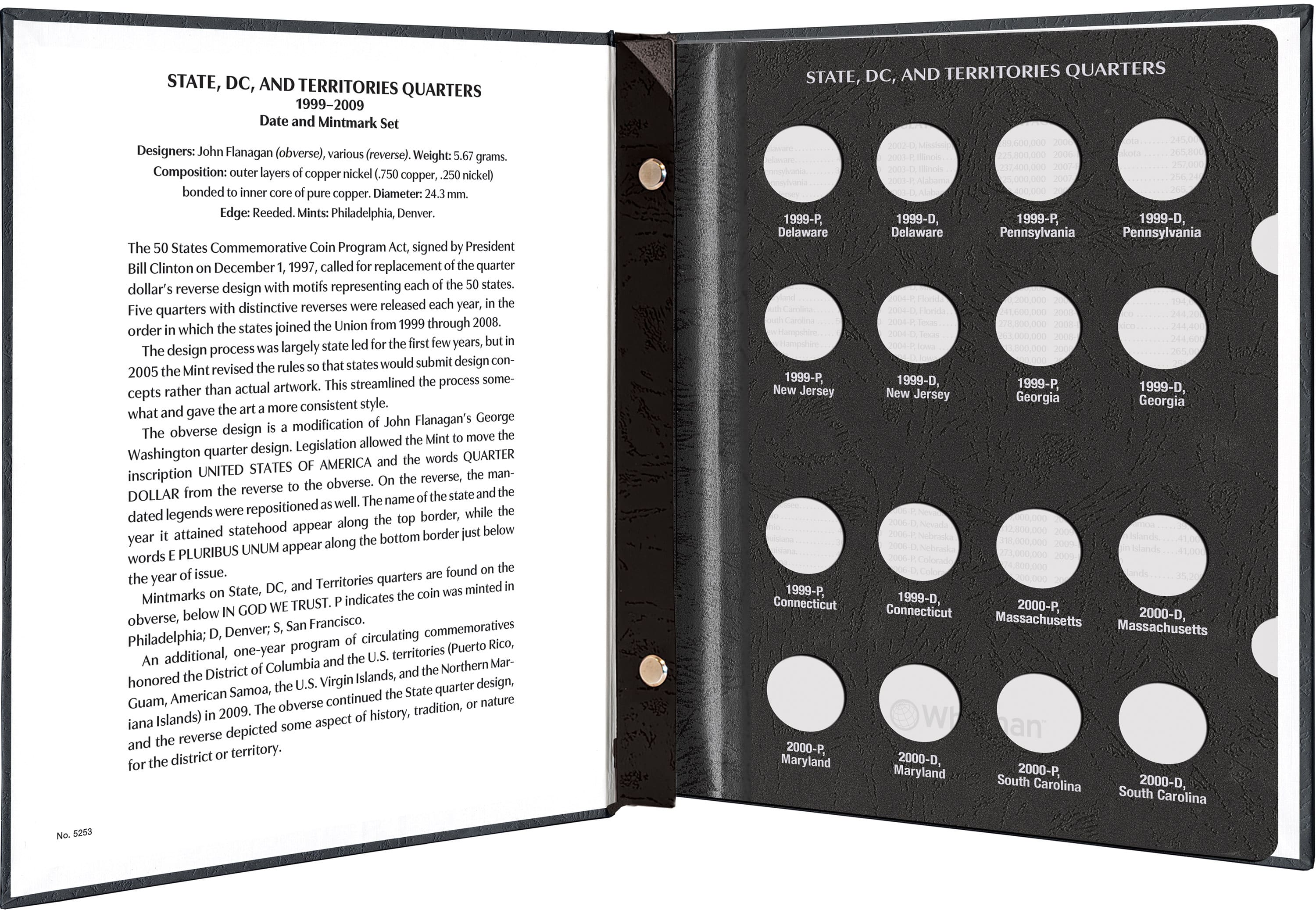 Whitman Prestige Coin Album – State, D.C., and Territories Quarters: 1999-2009 Date & Mintmark Set