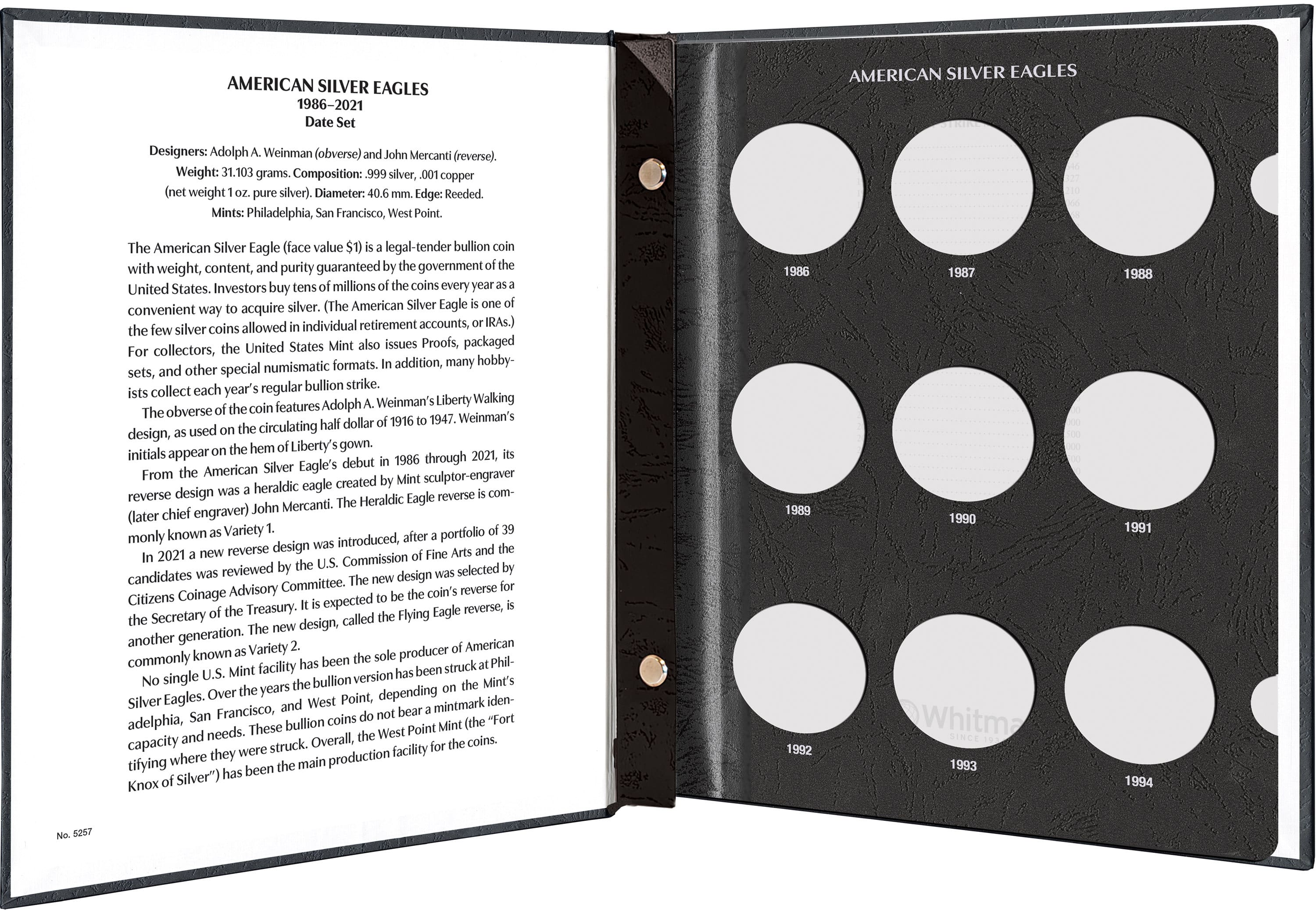 Whitman Prestige Coin Album – American Silver Eagles: 1986-2021 Date Set
