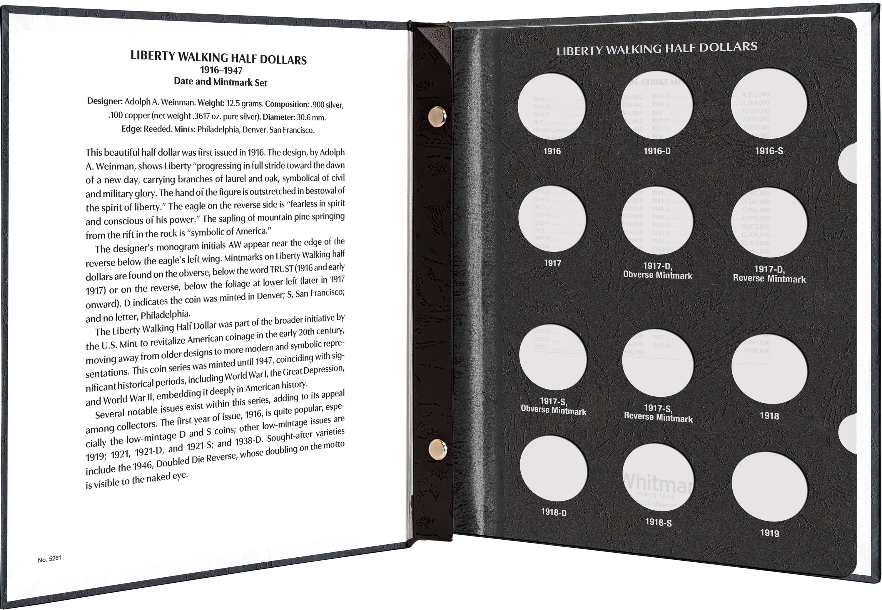 Whitman Prestige Coin Album – Liberty Walking Half Dollars 1916-1947 Date & Mintmark Set