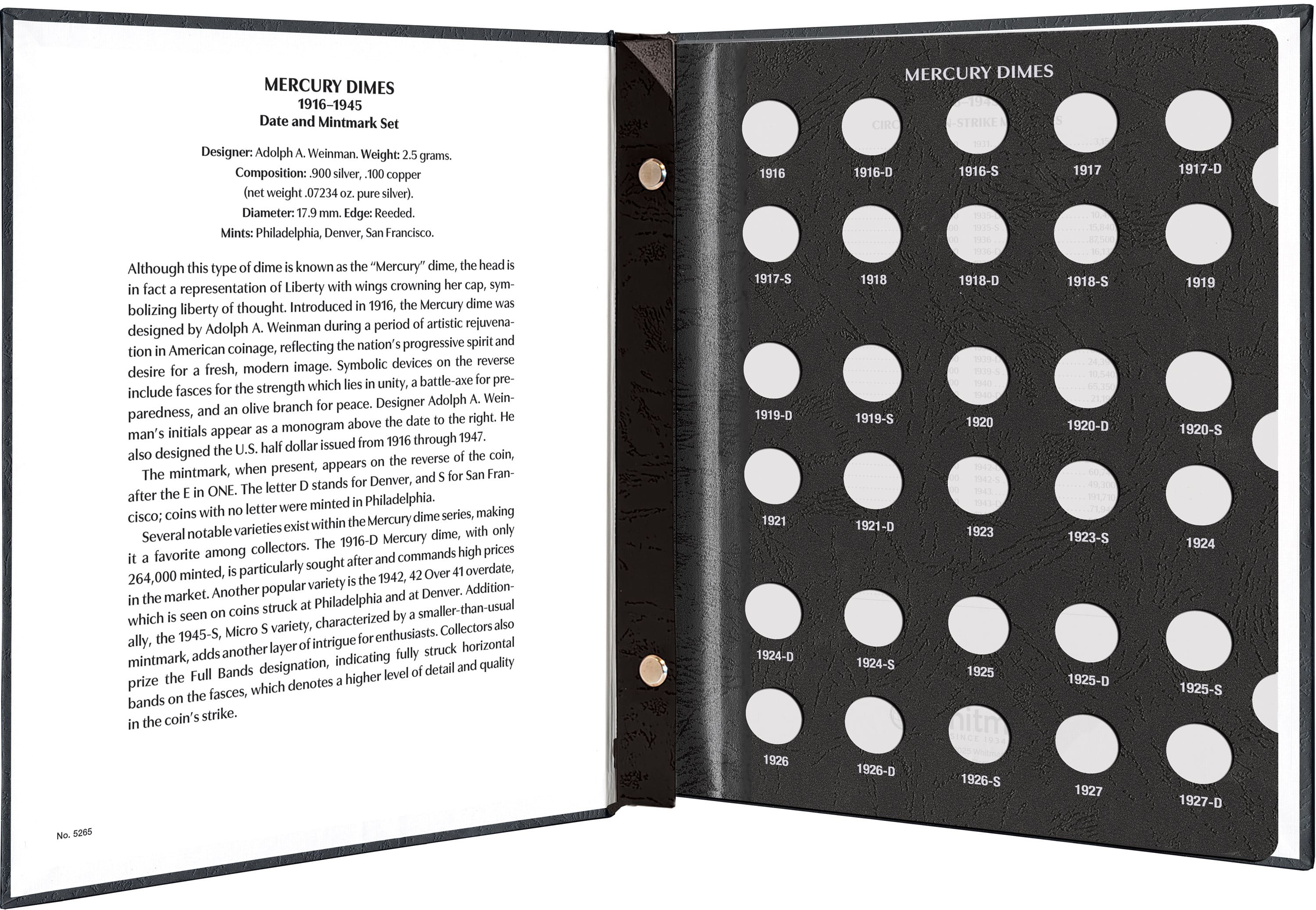 Whitman Prestige Coin Album – Mercury Dimes: 1916-1945 Date & Mintmark Set