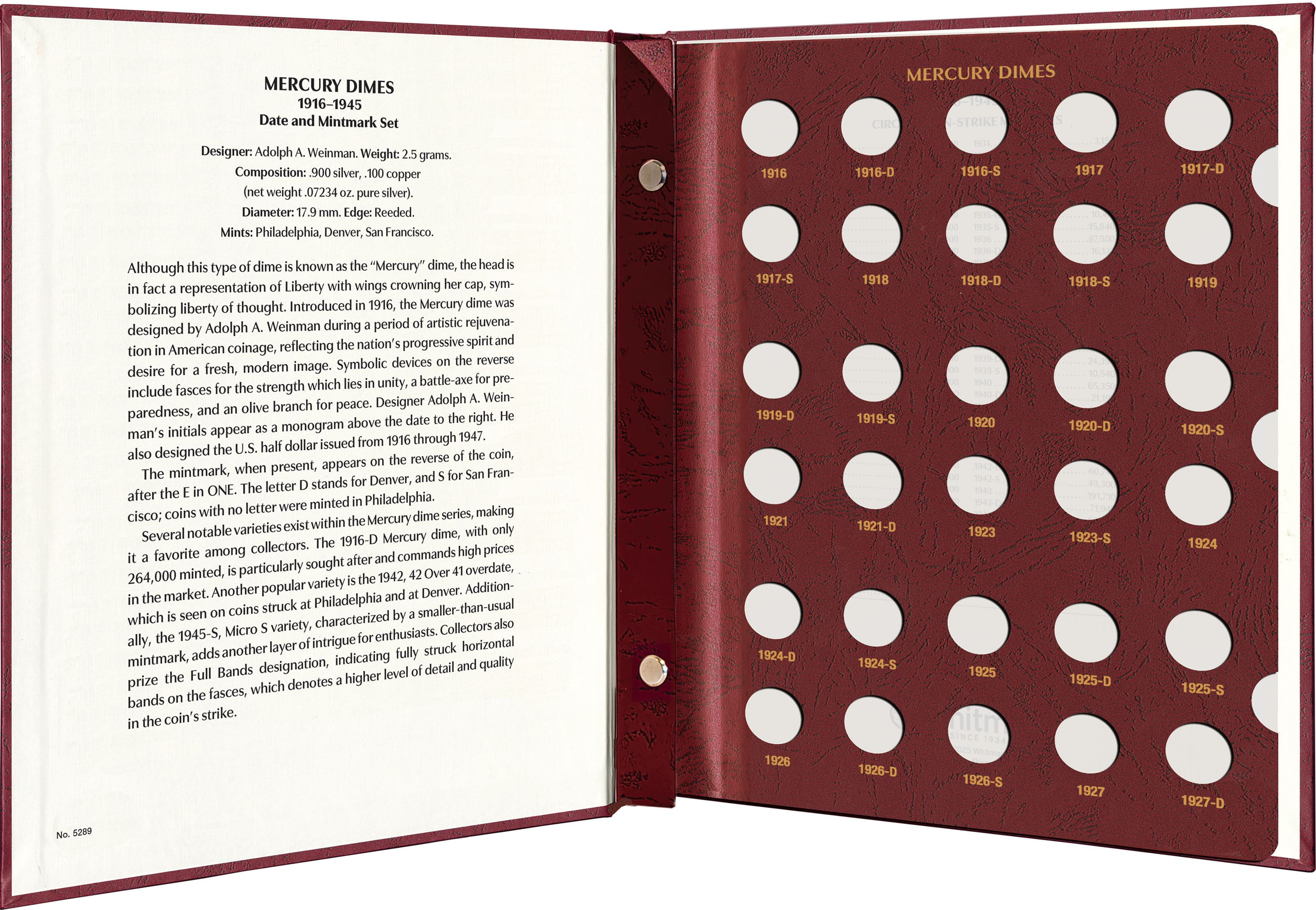 Whitman Prestige Coin Album – Mercury Dimes: 1916-1945 Date & Mintmark Set