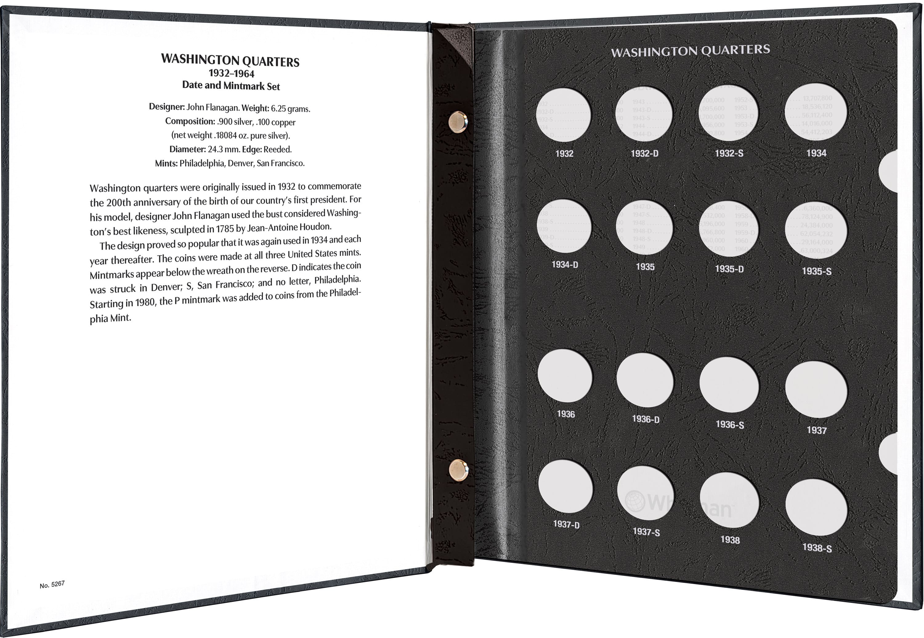 Whitman Prestige Coin Album – Washington Quarters: 1932-1964 Date & Mintmark Set