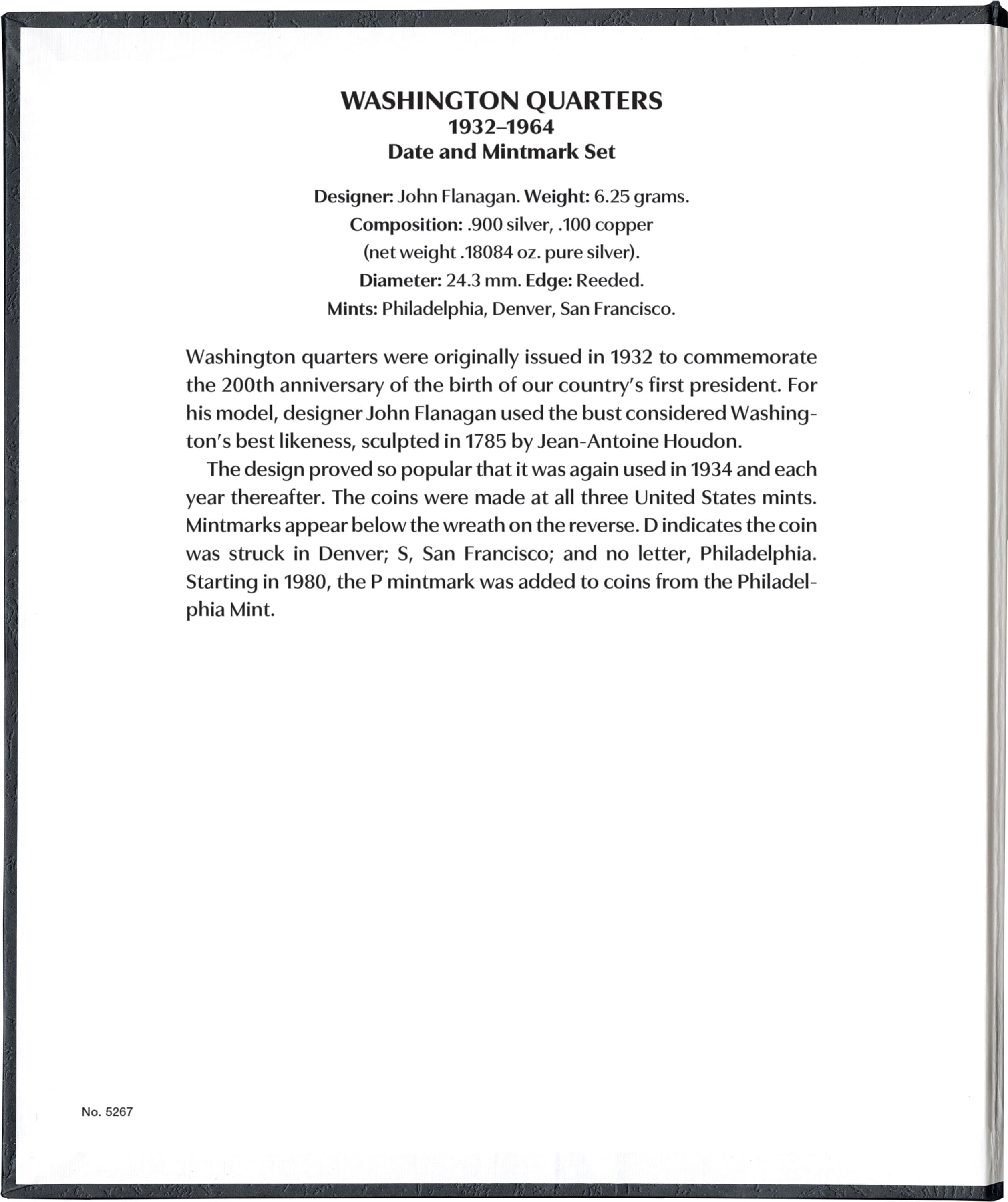 Whitman Prestige Coin Album – Washington Quarters: 1932-1964 Date & Mintmark Set