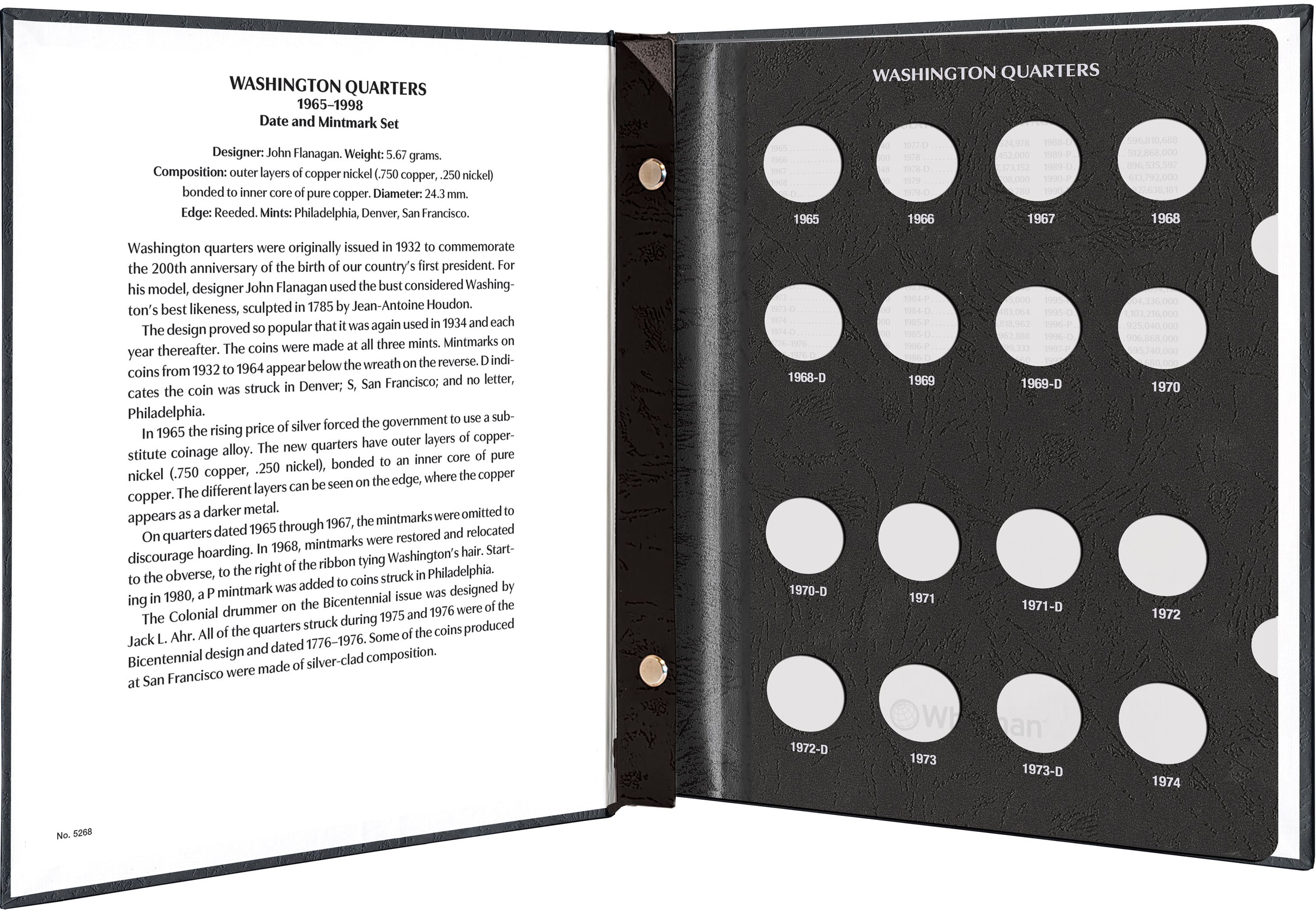 Whitman Prestige Coin Album – Washington Quarters: 1965-1998 Date & Mintmark Set