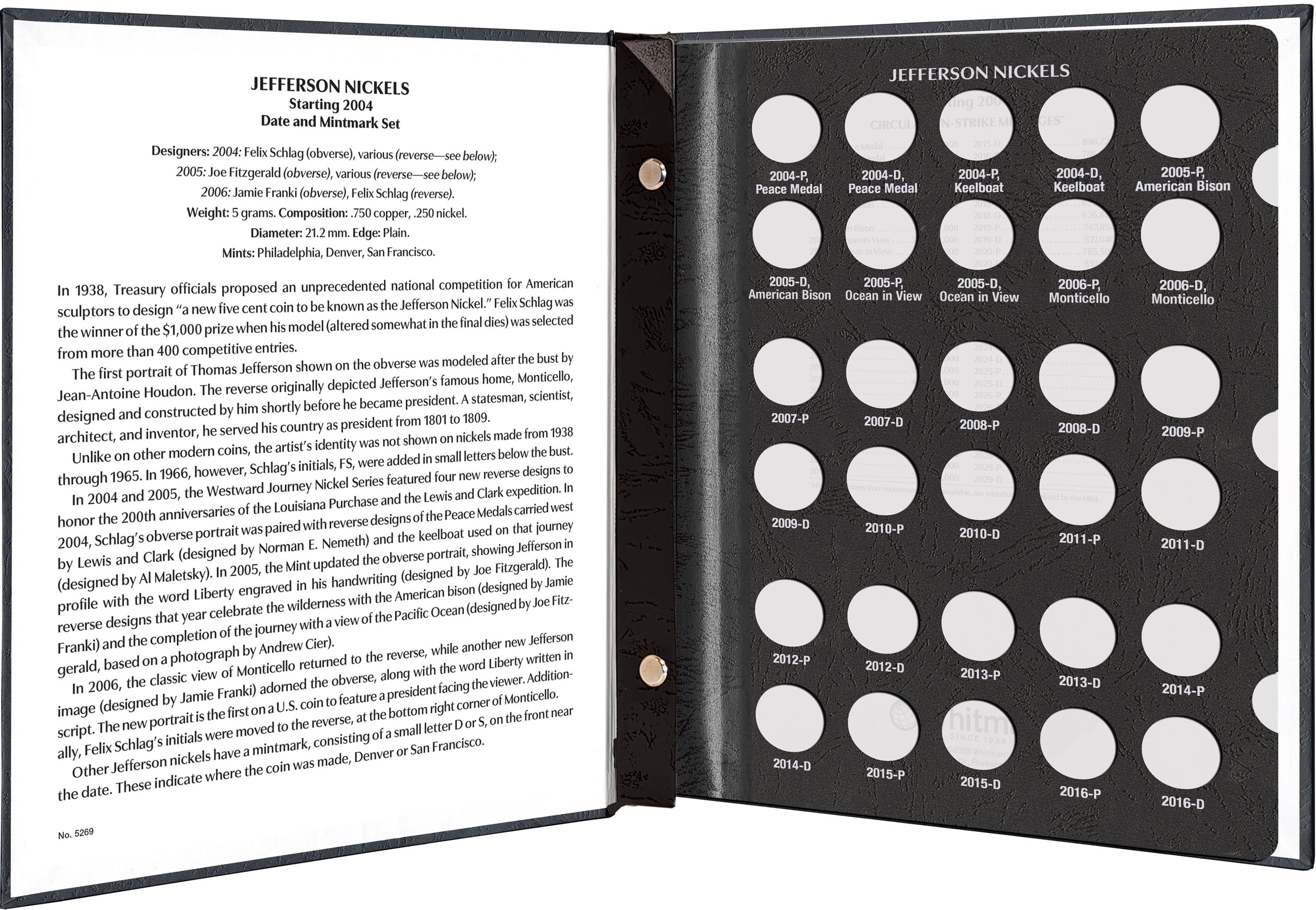 Whitman Prestige Coin Album – Jefferson Nickels: Starting 2004 Date & Mintmark Set