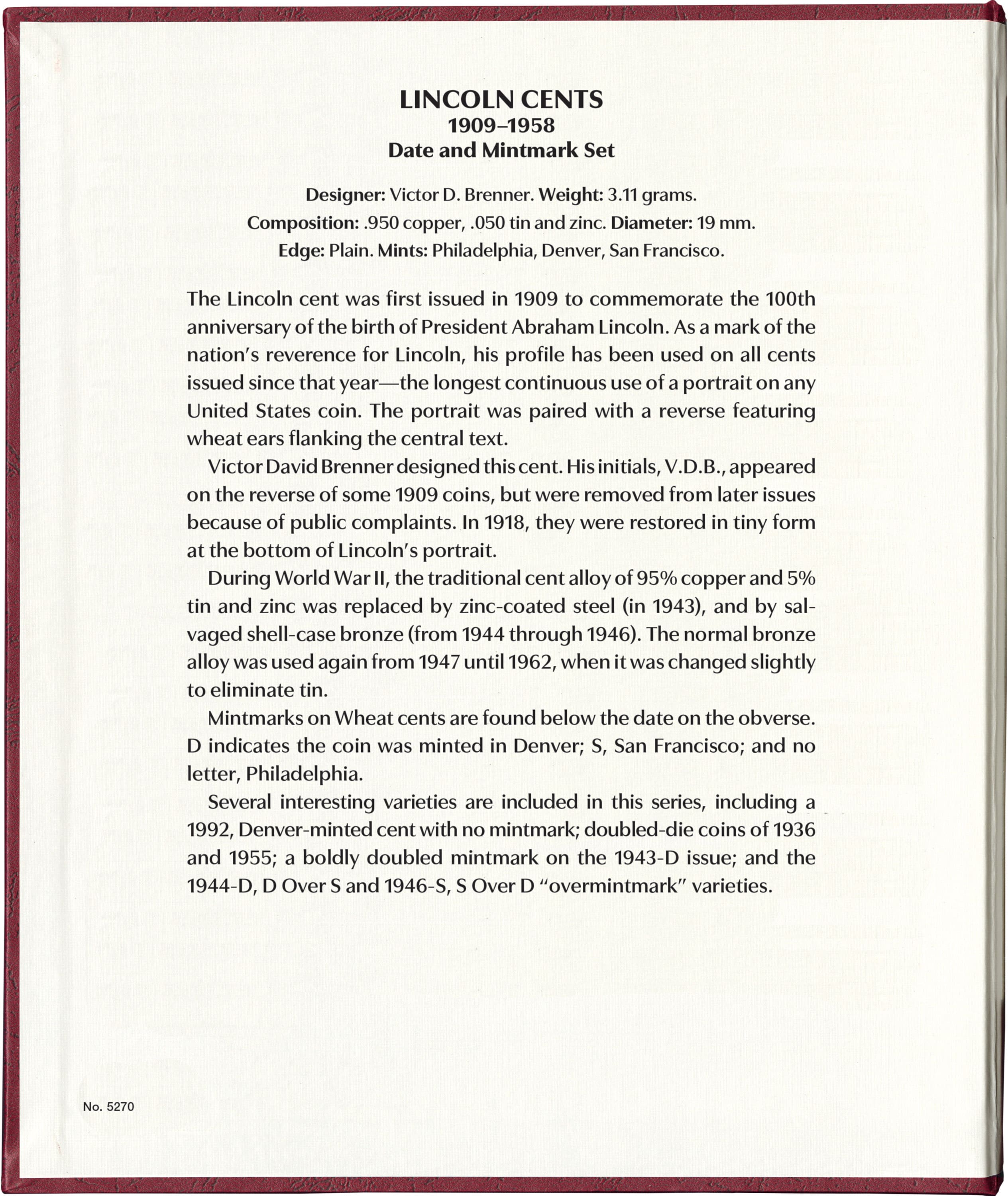 Whitman Prestige Coin Album – Lincoln Cents: 1909-1958 Date & Mintmark Set