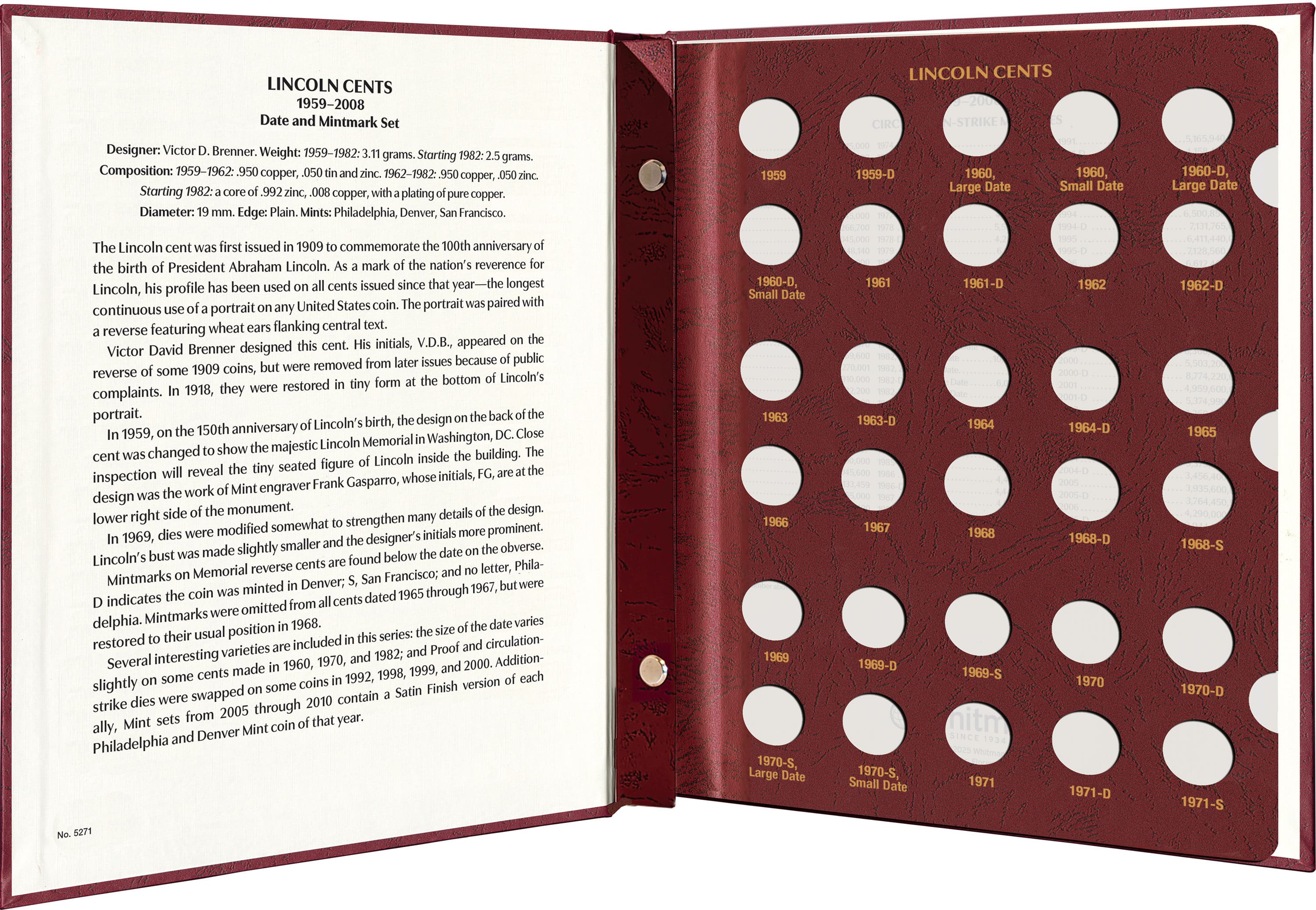 Whitman Prestige™ Coin Album – Lincoln Cents: 1959-2008 Date & Mintmark Set