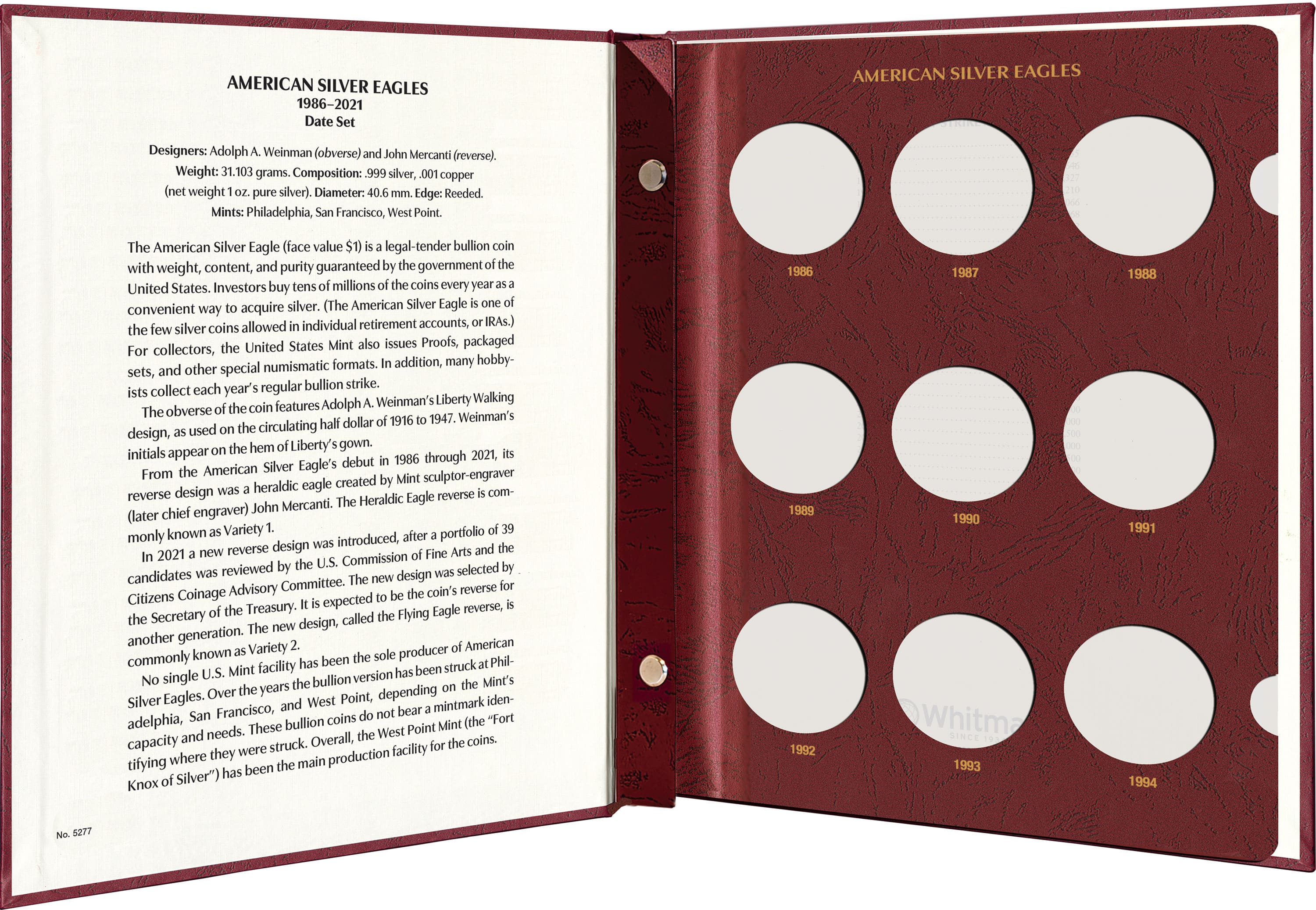 Whitman Prestige Coin Album – American Silver Eagles: 1986-2021 Date Set