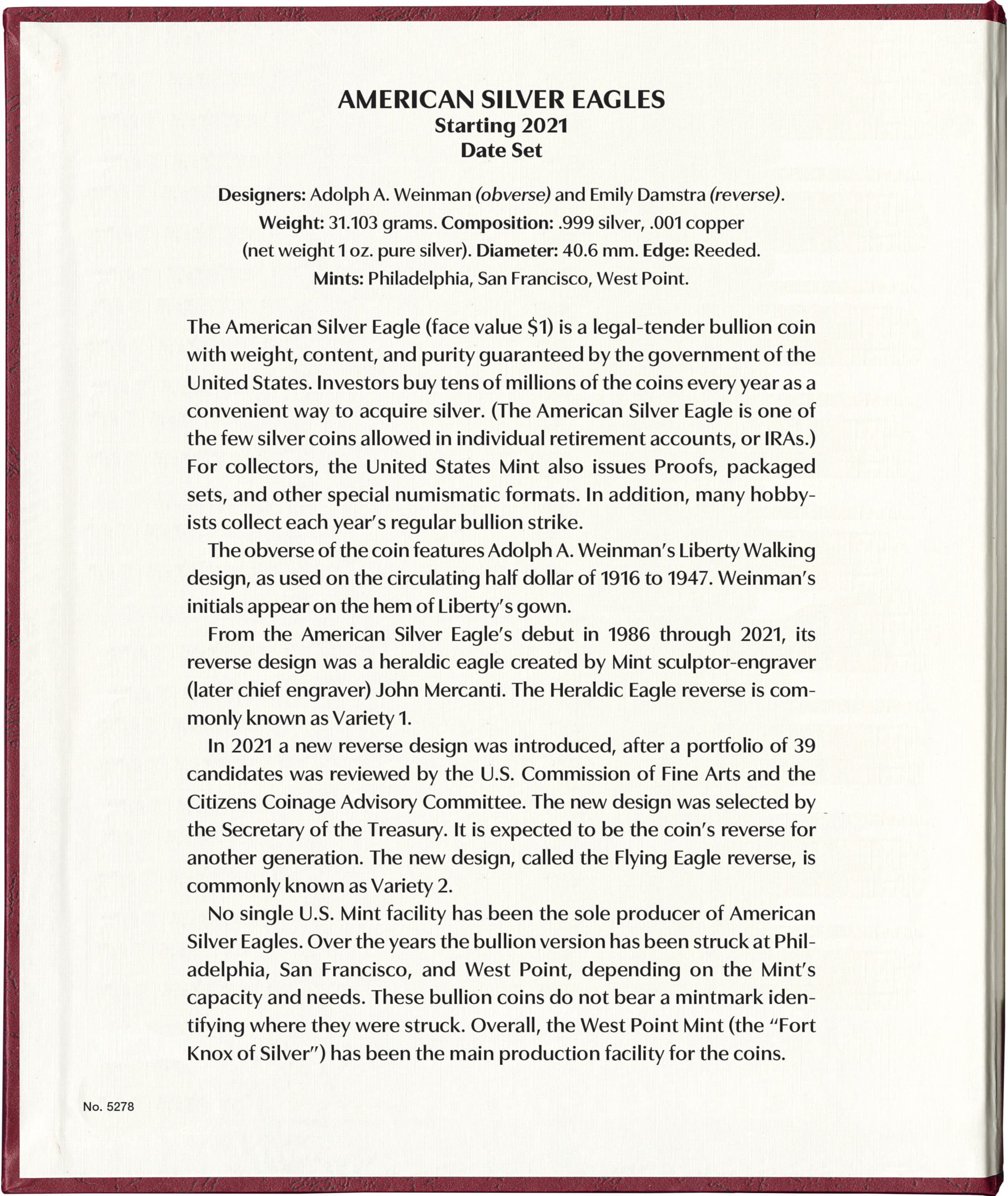 Whitman Prestige Coin Album – American Silver Eagles: Starting 2021 Date Set