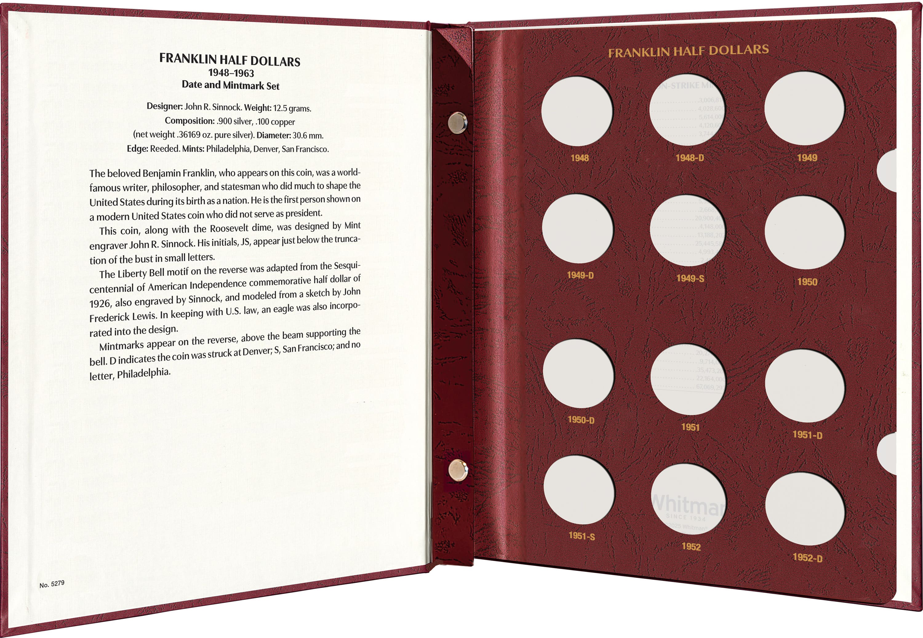 Whitman Prestige Coin Album – Franklin Half Dollars: 1948-1963 Date & Mintmark Set