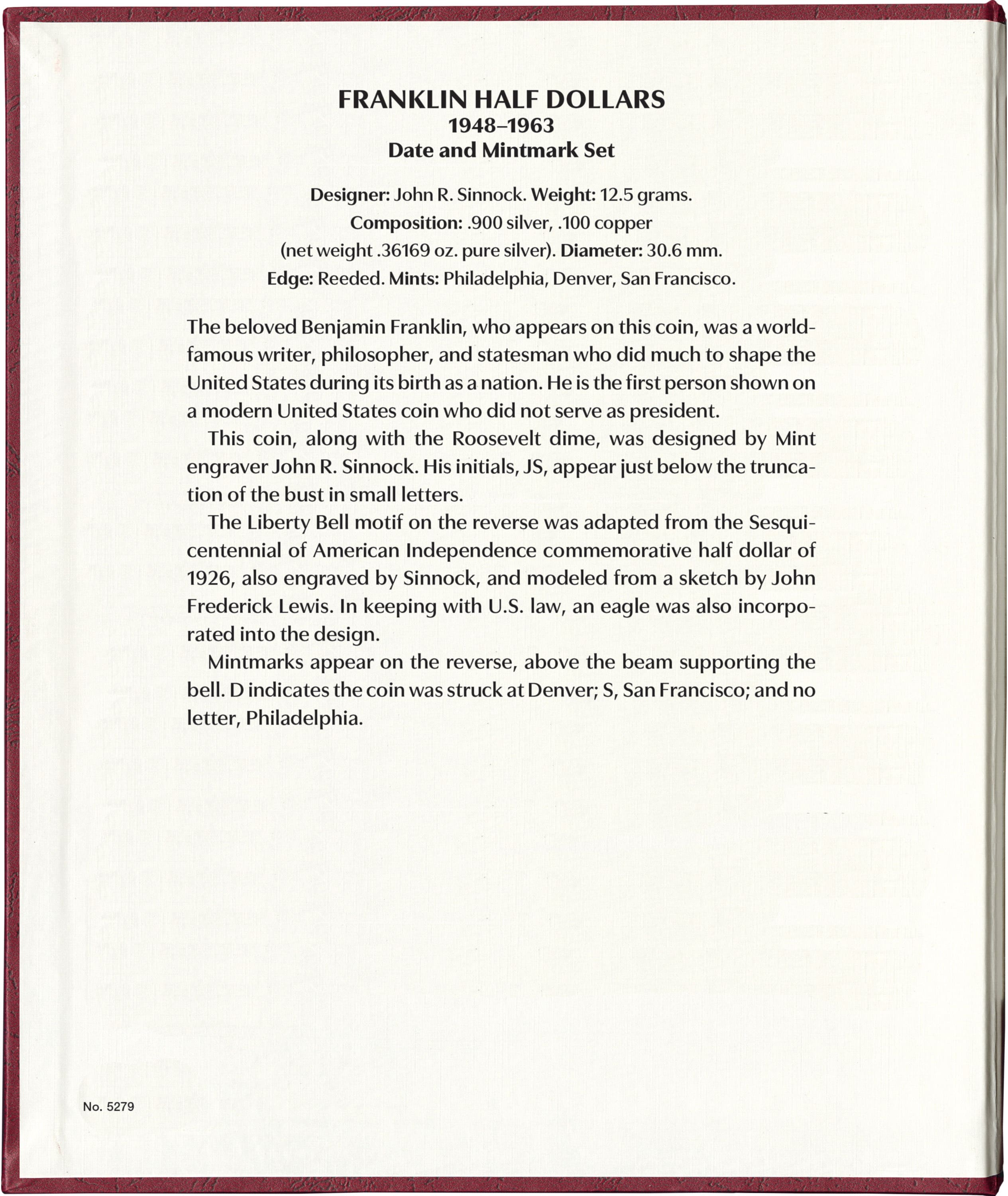 Whitman Prestige Coin Album – Franklin Half Dollars: 1948-1963 Date & Mintmark Set