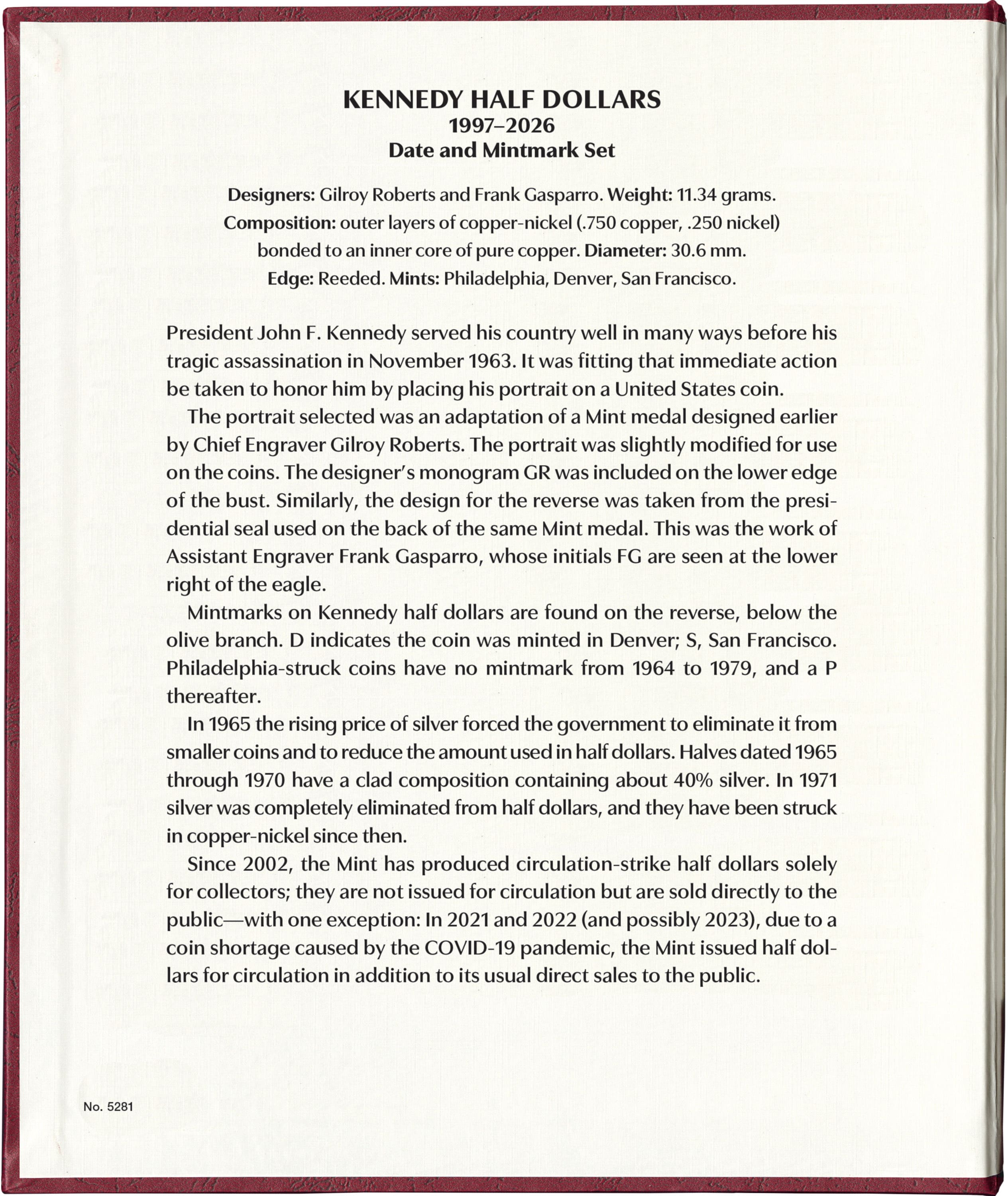 Whitman Prestige Coin Album – Kennedy Half Dollars: 1997-2026 Date & Mintmark Set