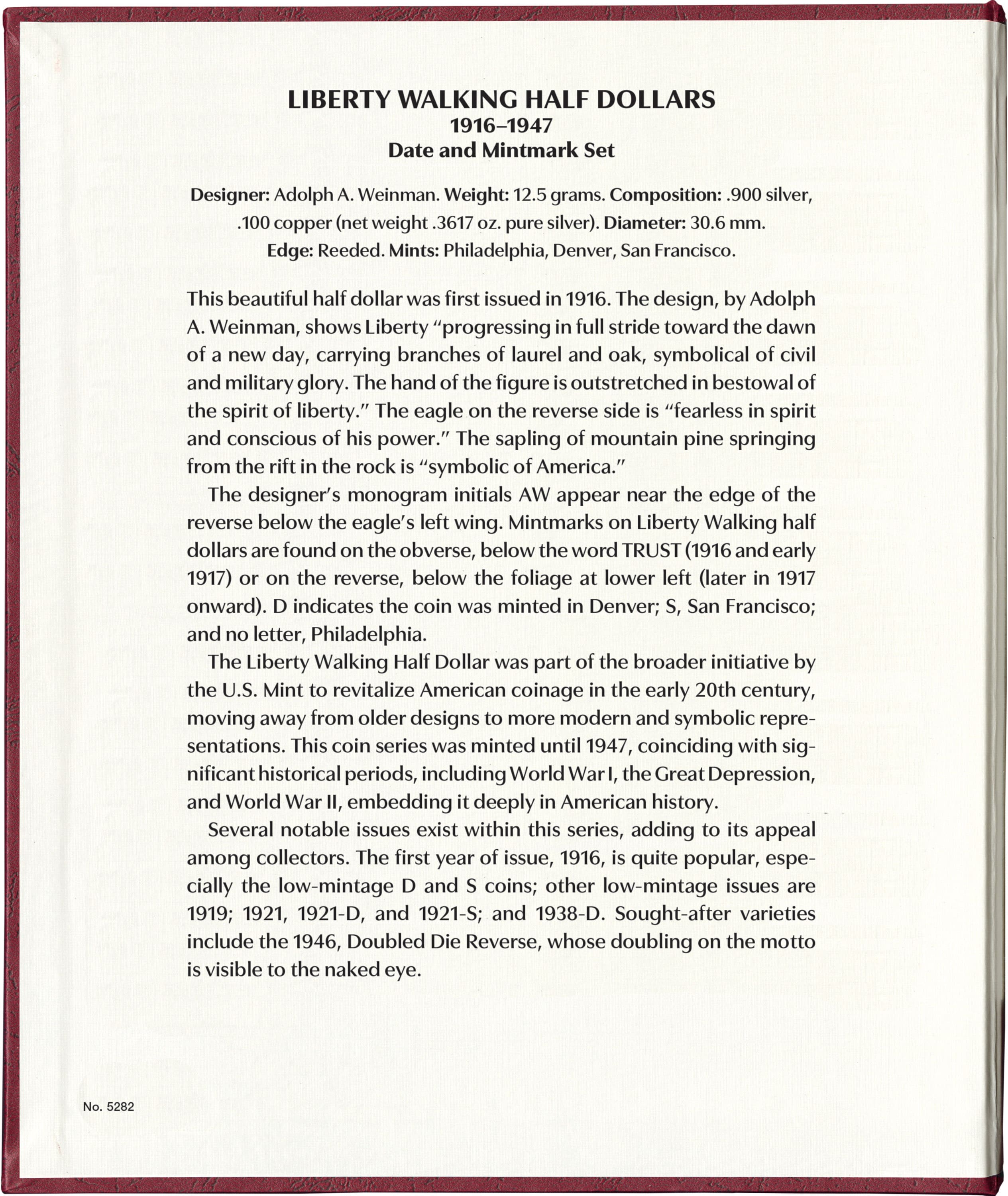 Whitman Prestige Coin Album – Liberty Walking Half Dollars 1916-1947 Date & Mintmark Set