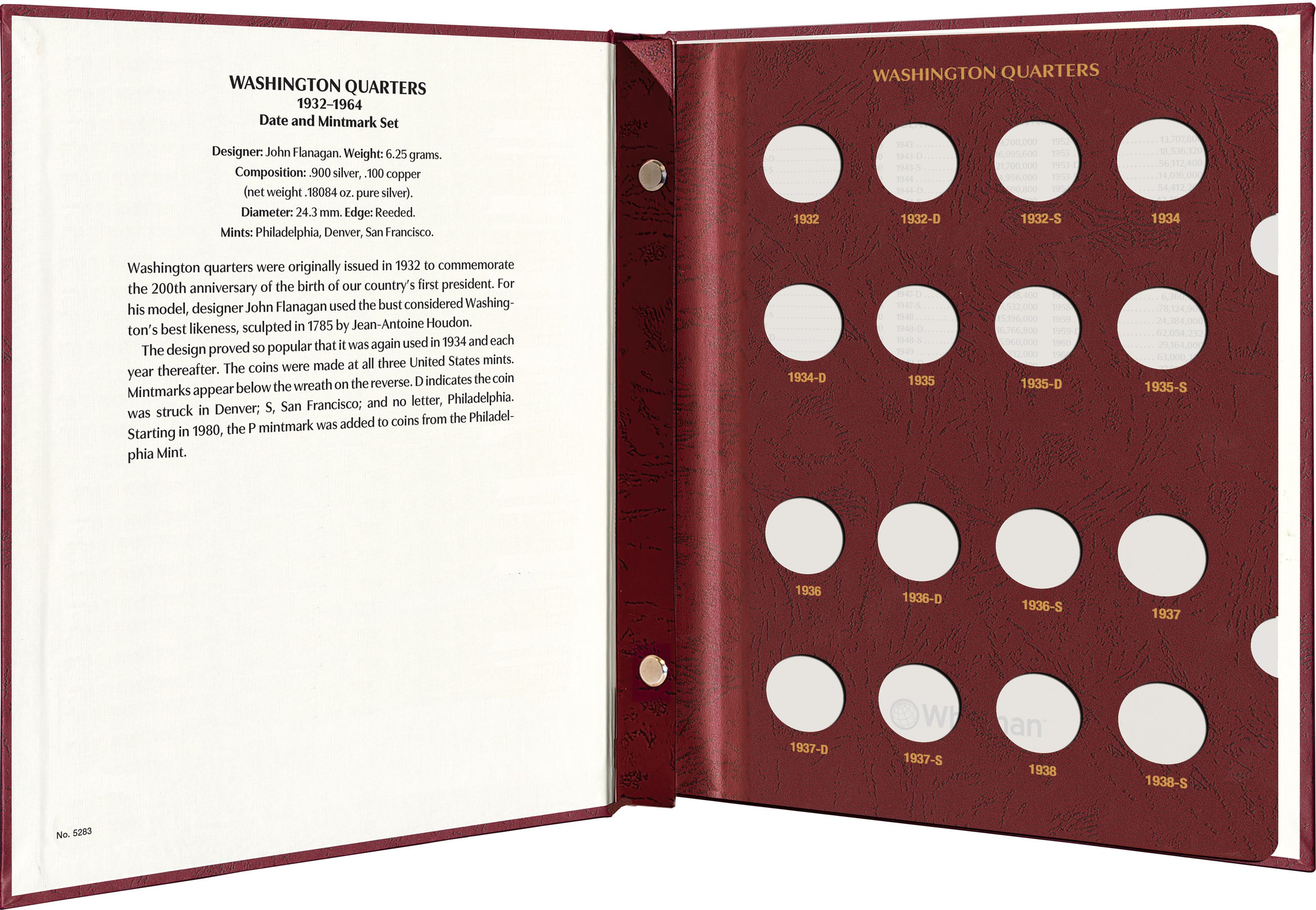 Whitman Prestige Coin Album – Washington Quarters: 1932-1964 Date & Mintmark Set