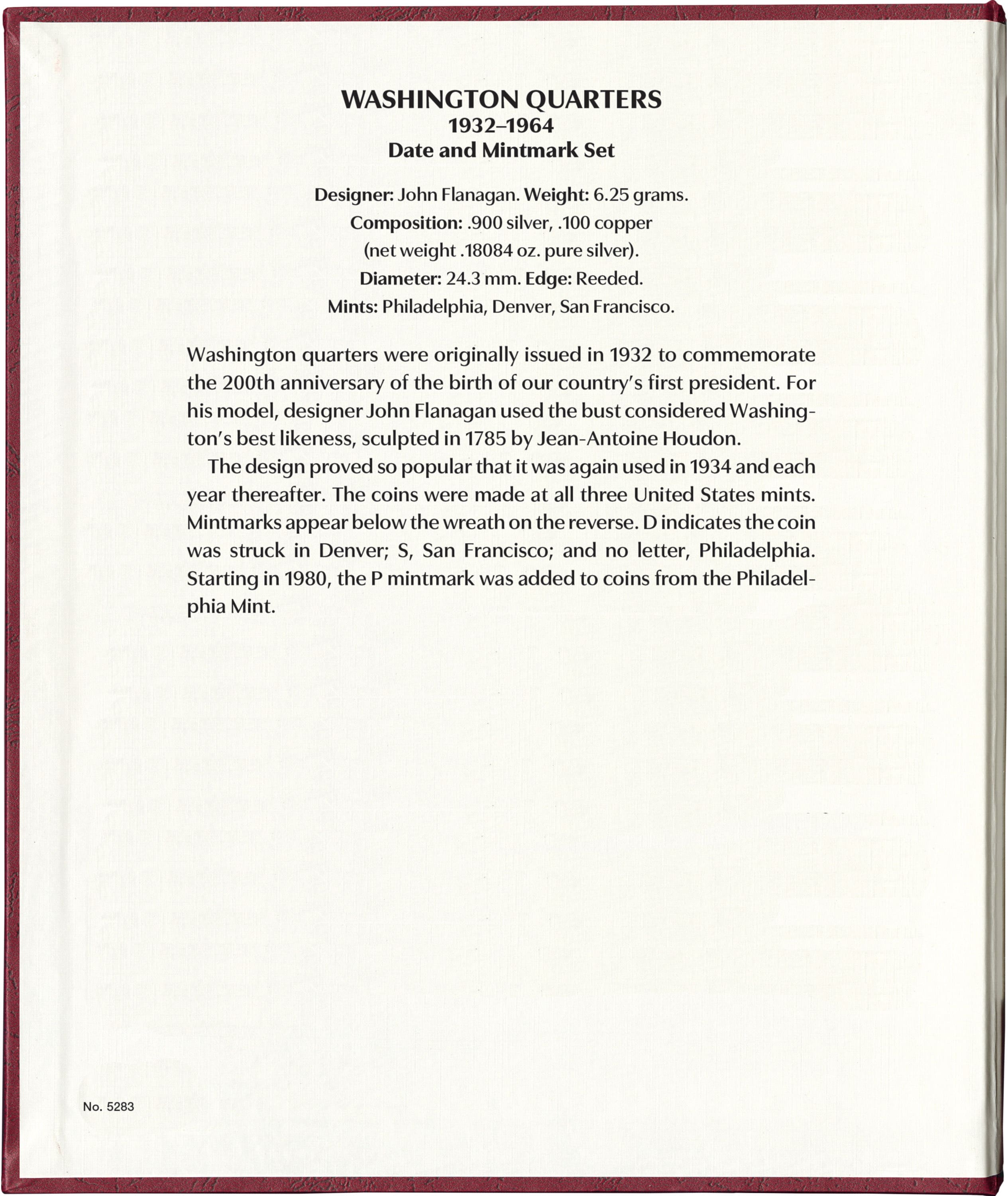 Whitman Prestige Coin Album – Washington Quarters: 1932-1964 Date & Mintmark Set