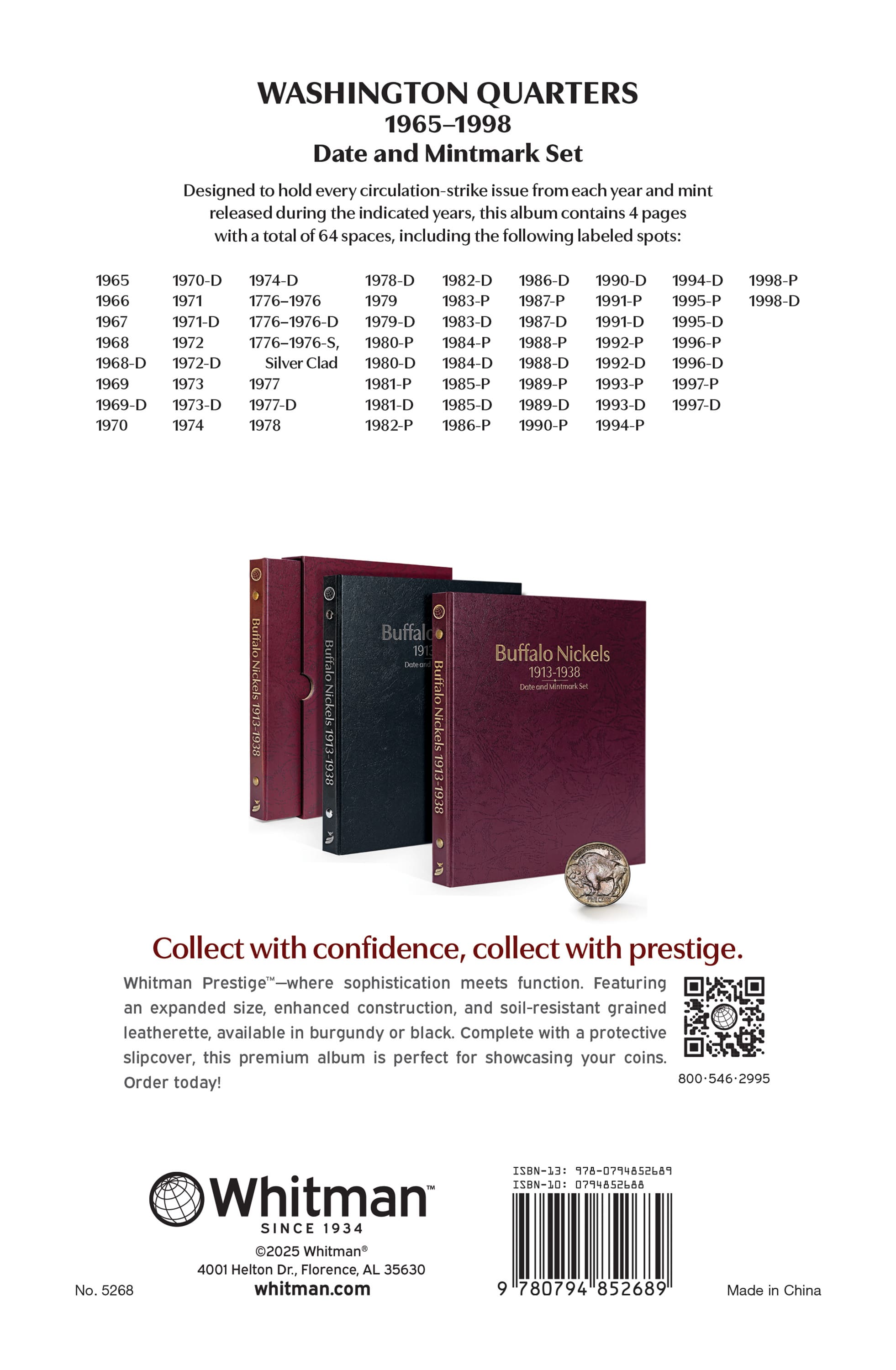 Whitman Prestige Coin Album – Washington Quarters: 1965-1998 Date & Mintmark Set