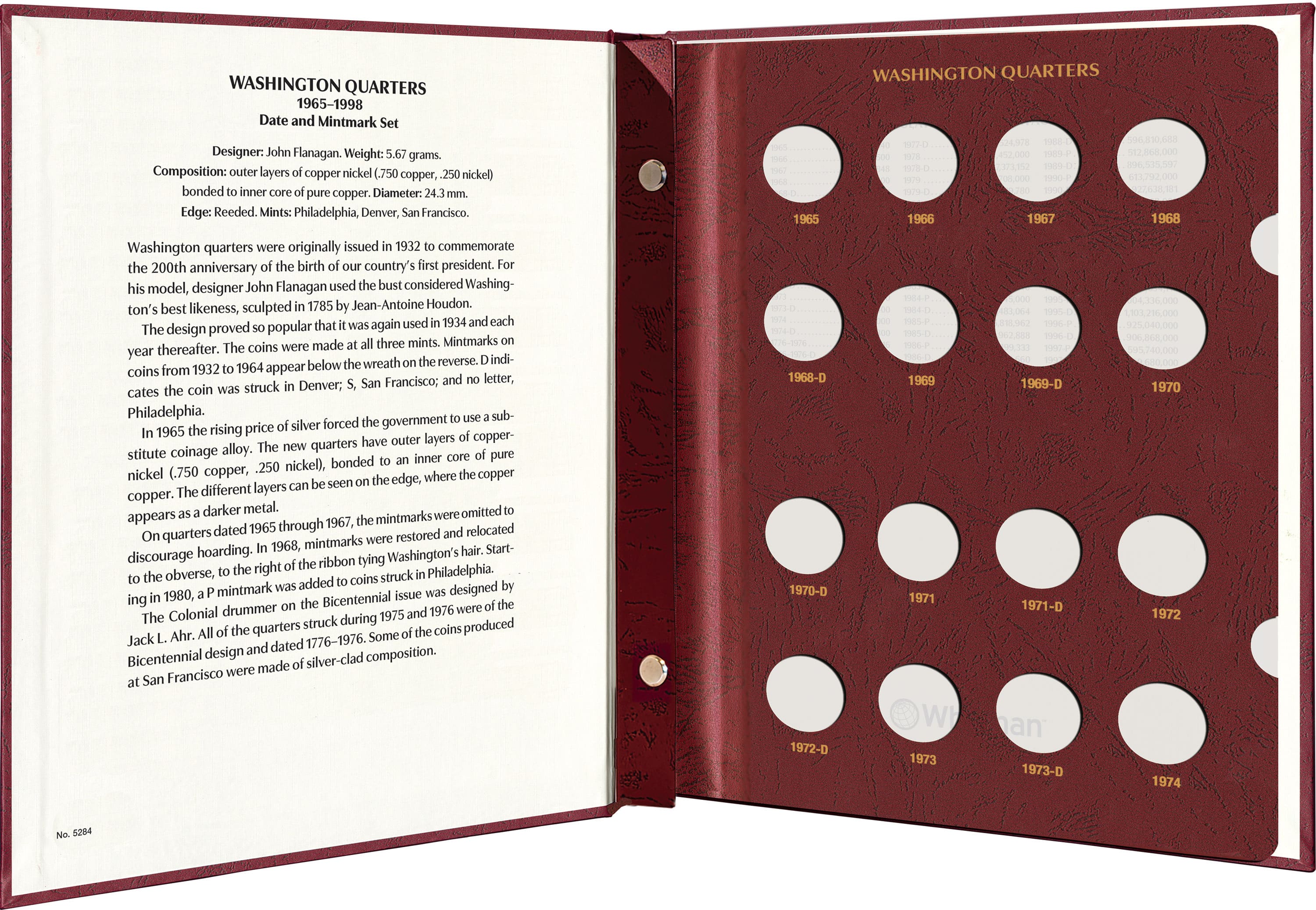Whitman Prestige Coin Album – Washington Quarters: 1965-1998 Date & Mintmark Set