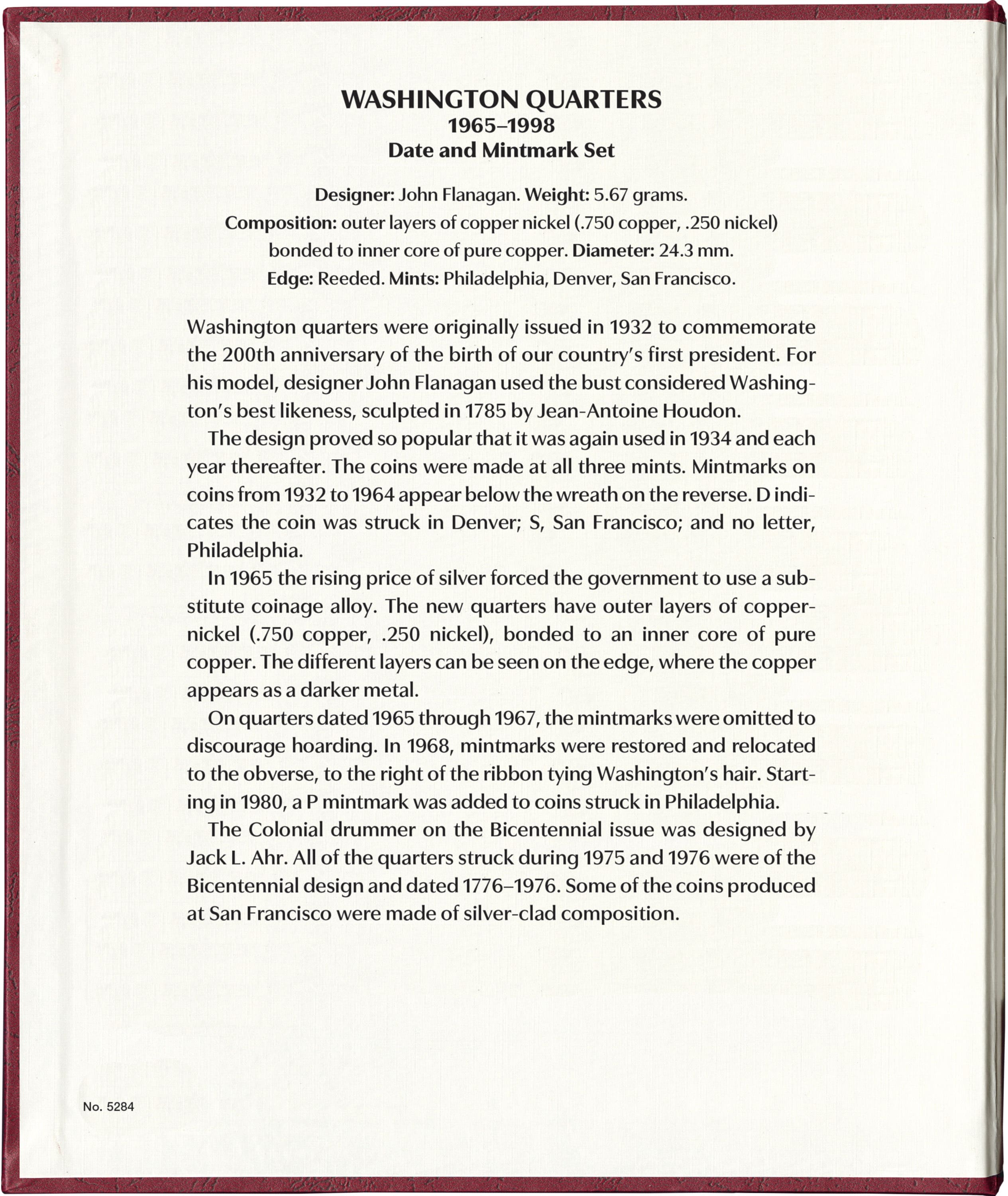 Whitman Prestige Coin Album – Washington Quarters: 1965-1998 Date & Mintmark Set