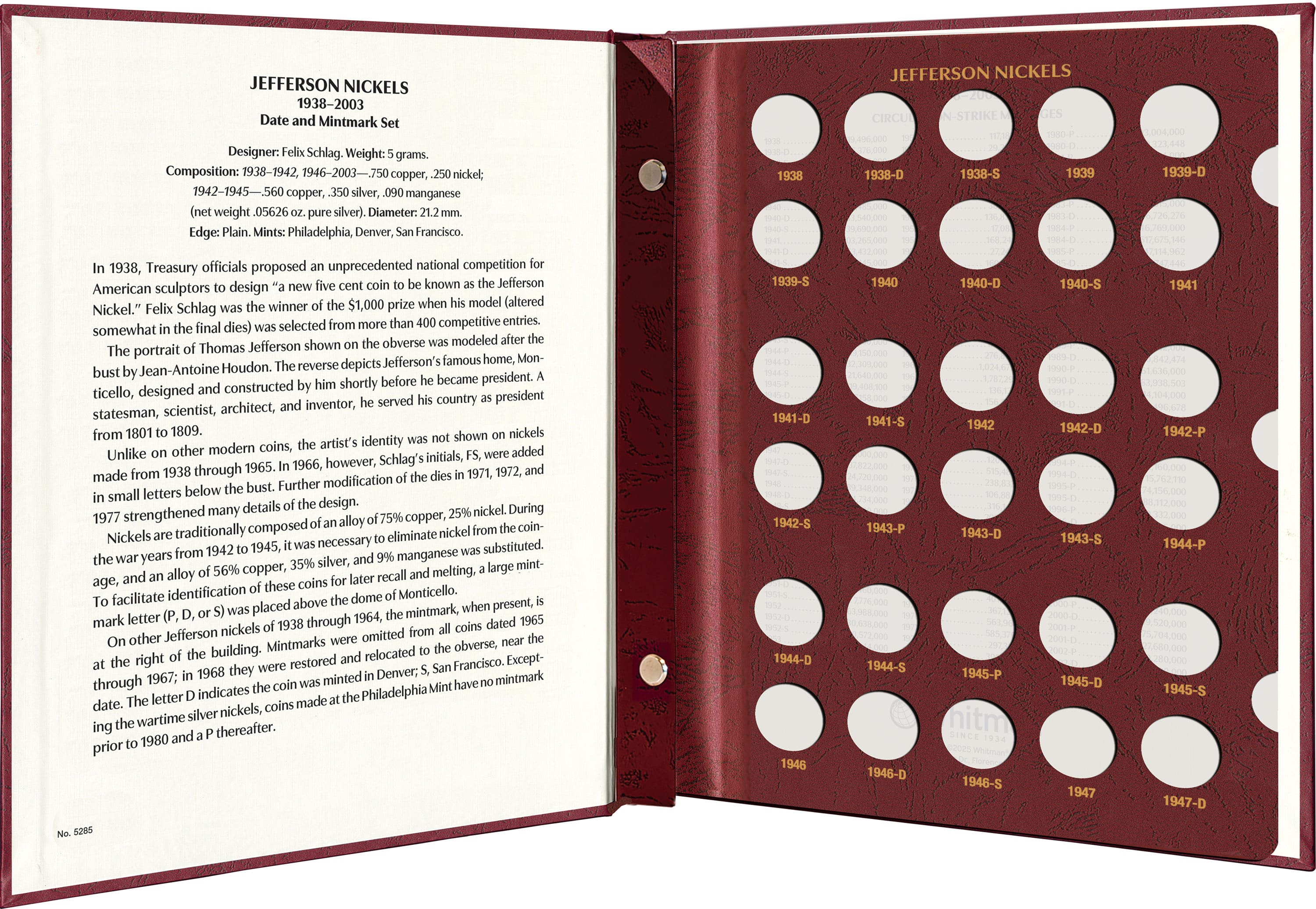 Whitman Prestige Coin Album – Jefferson Nickels: 1938-2003 Date & Mintmark Set