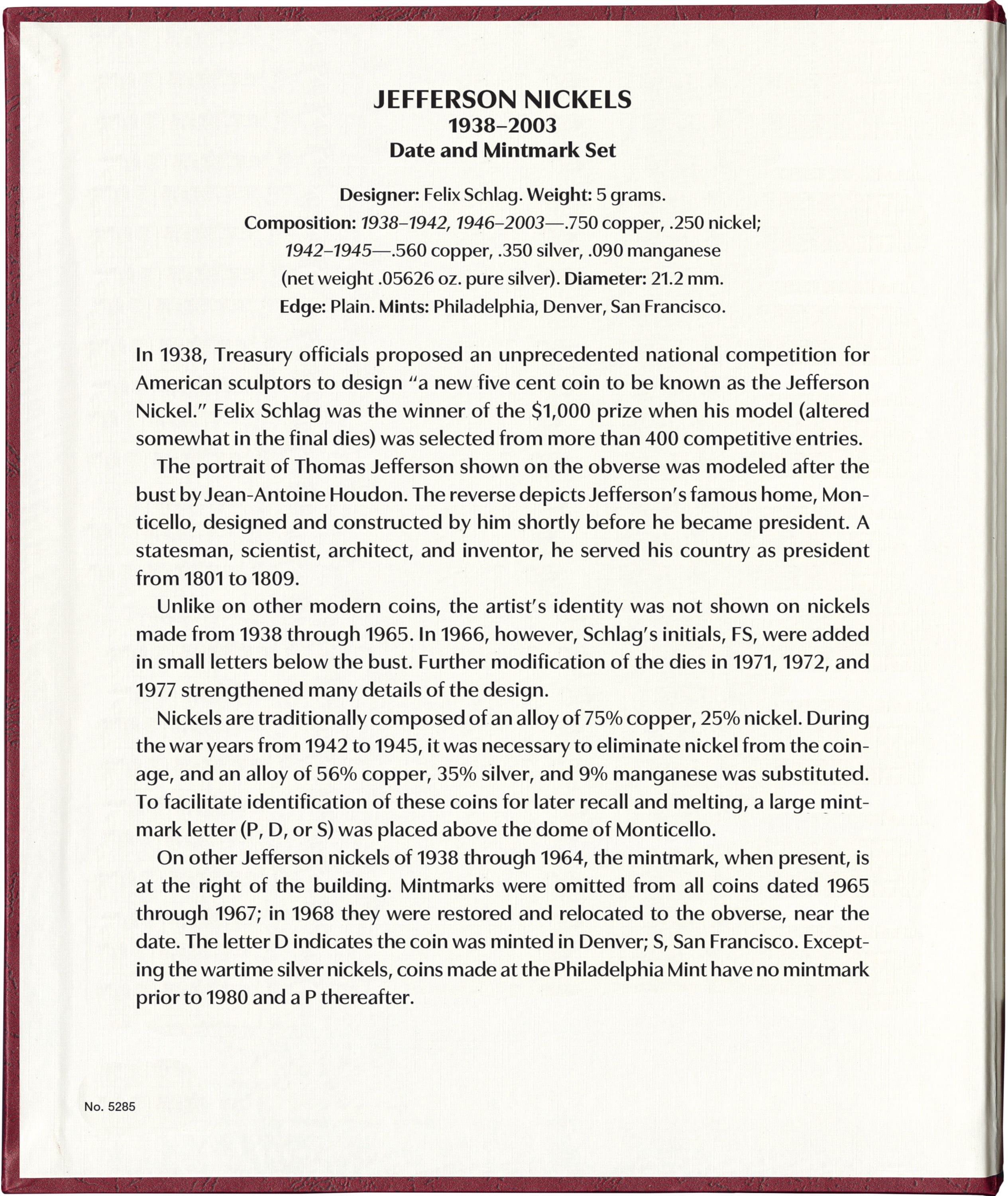 Whitman Prestige Coin Album – Jefferson Nickels: 1938-2003 Date & Mintmark Set