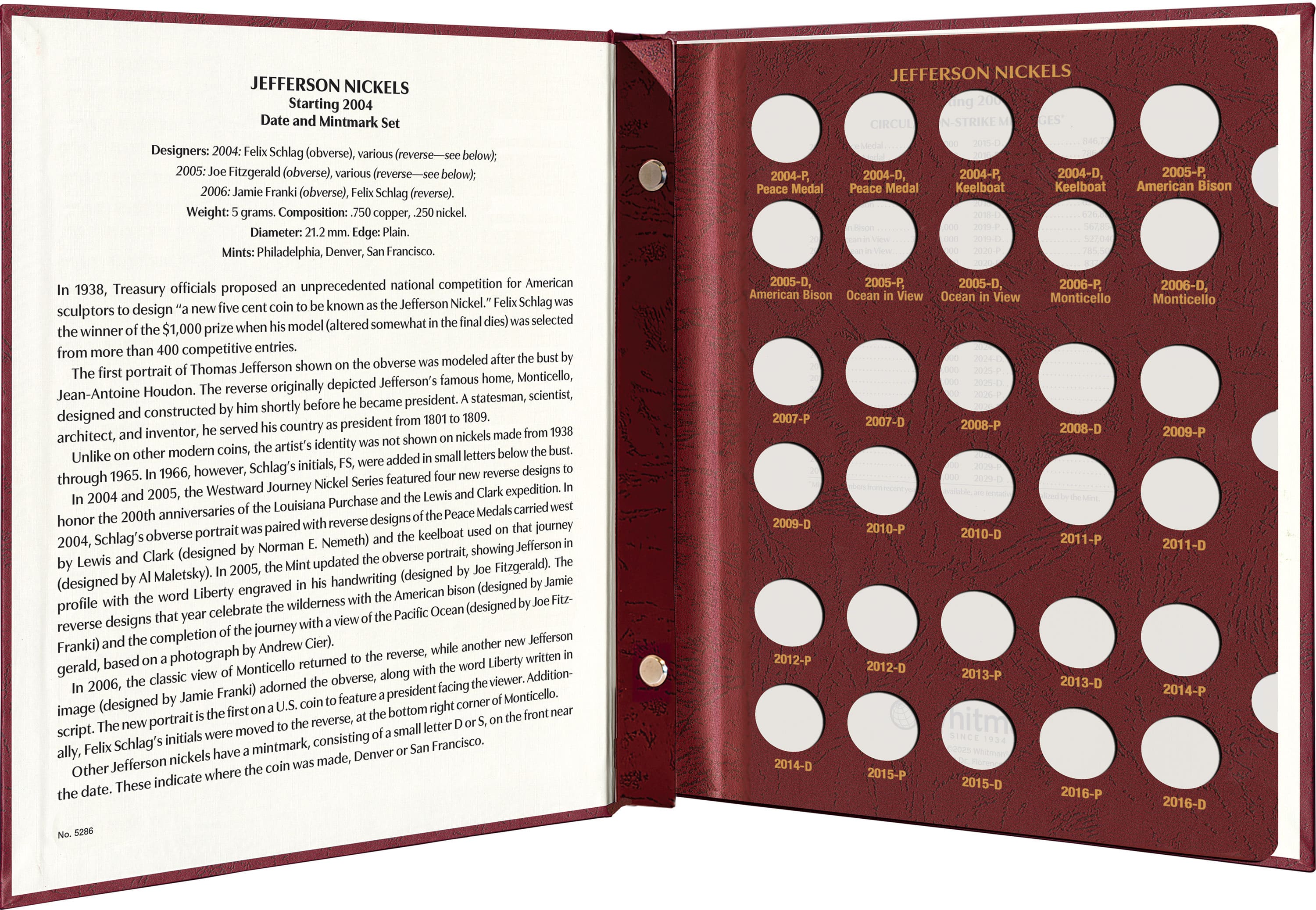 Whitman Prestige Coin Album – Jefferson Nickels: Starting 2004 Date & Mintmark Set