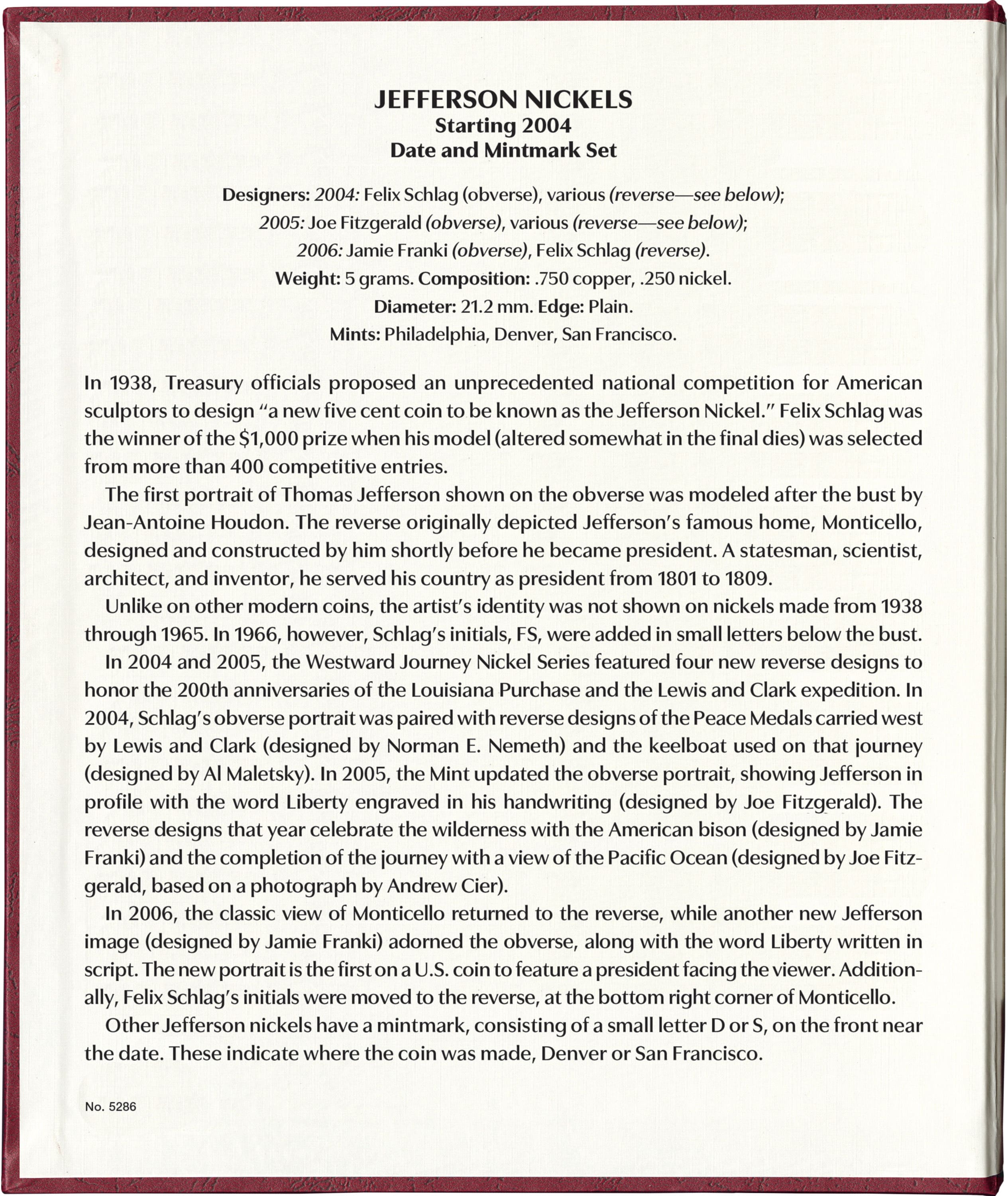 Whitman Prestige Coin Album – Jefferson Nickels: Starting 2004 Date & Mintmark Set