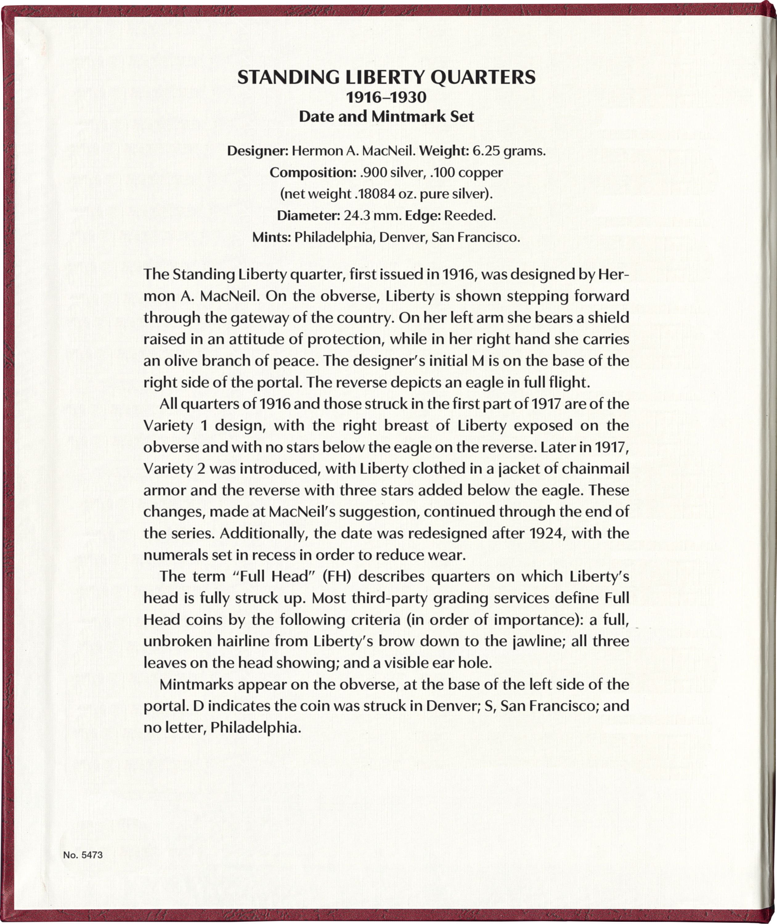 Whitman Prestige™ Coin Album – Standing Liberty Quarters: 1916-1930 Date and Mintmark Set