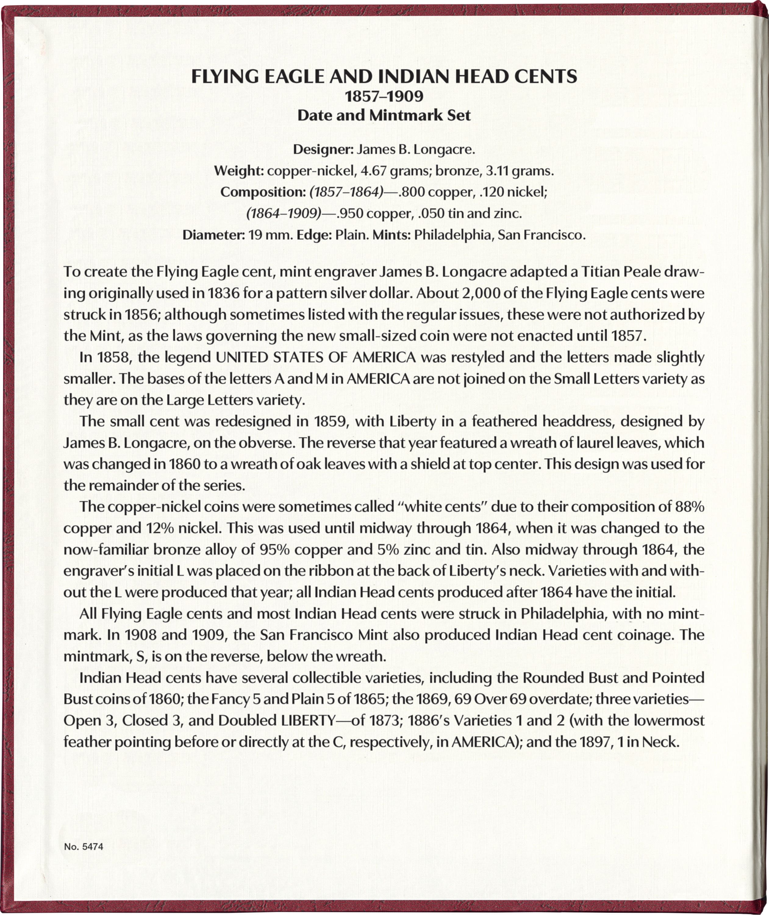 Whitman Prestige™ Coin Album – Flying Eagle & Indian Head Cents 1857-1909 Date and Mintmark Set