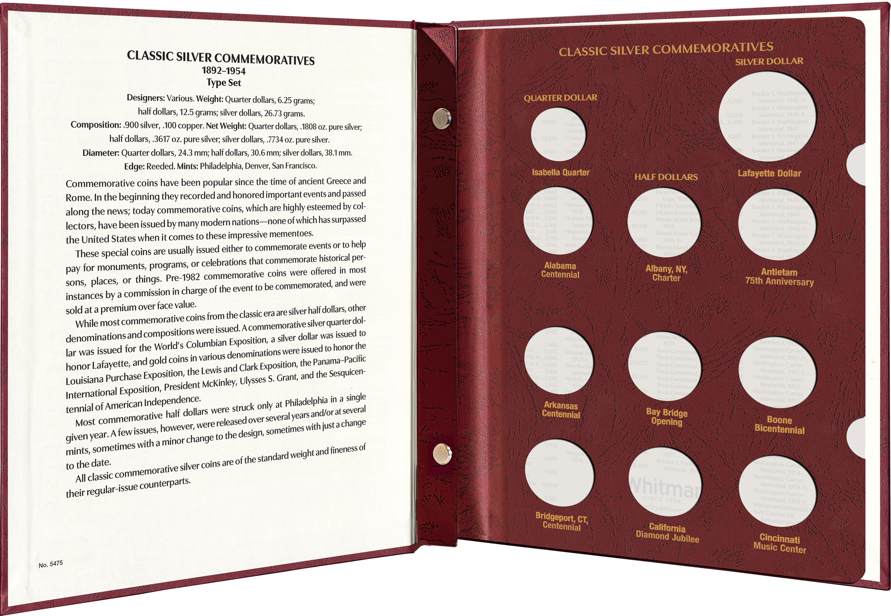 Whitman Prestige™ Coin Album – U.S. Classic Silver Commemoratives 1893-1954 Type Set