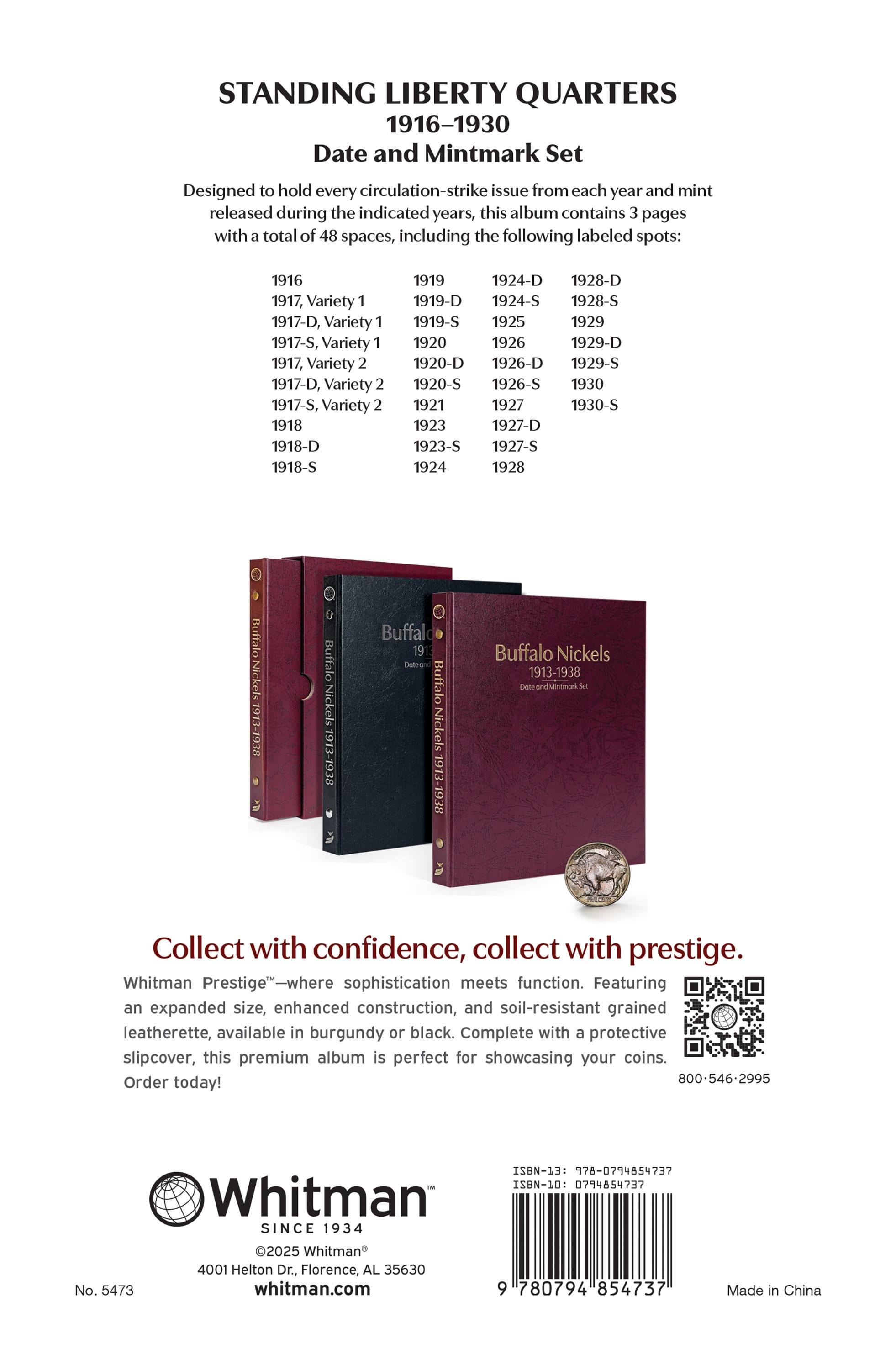Whitman Prestige™ Coin Album – Standing Liberty Quarters: 1916-1930 Date and Mintmark Set