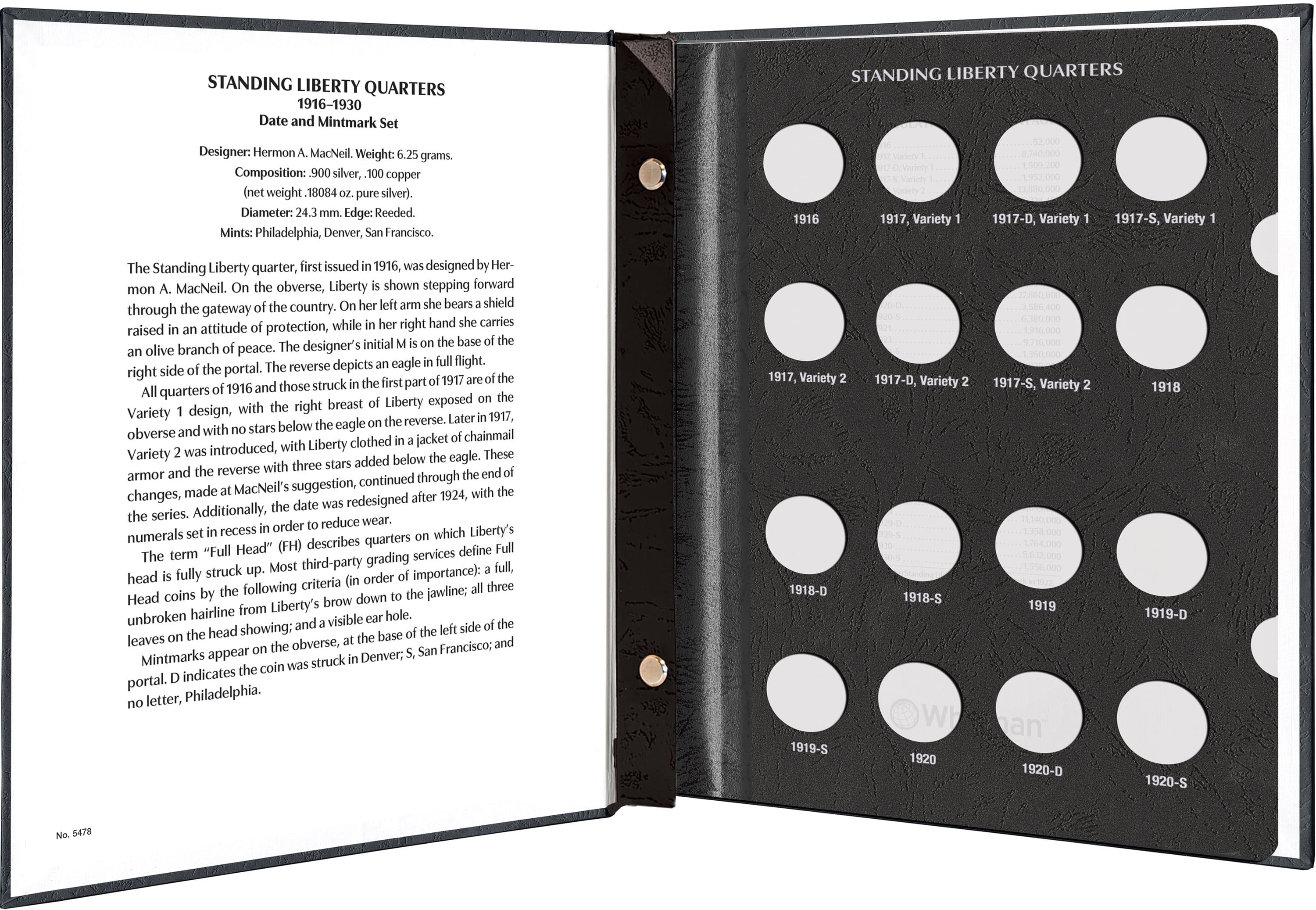 Whitman Prestige™ Coin Album – Standing Liberty Quarters: 1916-1930 Date and Mintmark Set