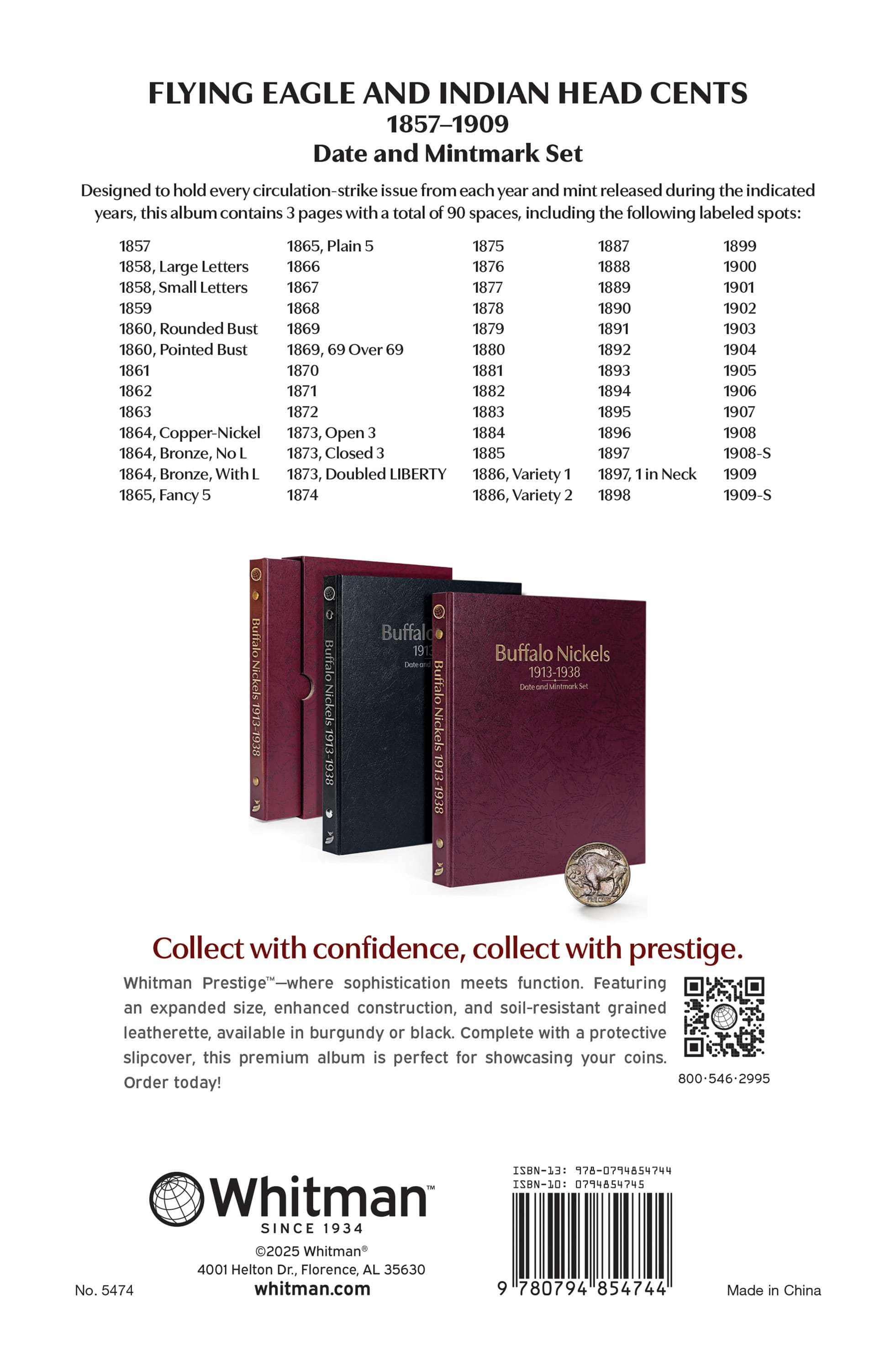 Whitman Prestige™ Coin Album – Flying Eagle & Indian Head Cents 1857-1909 Date and Mintmark Set