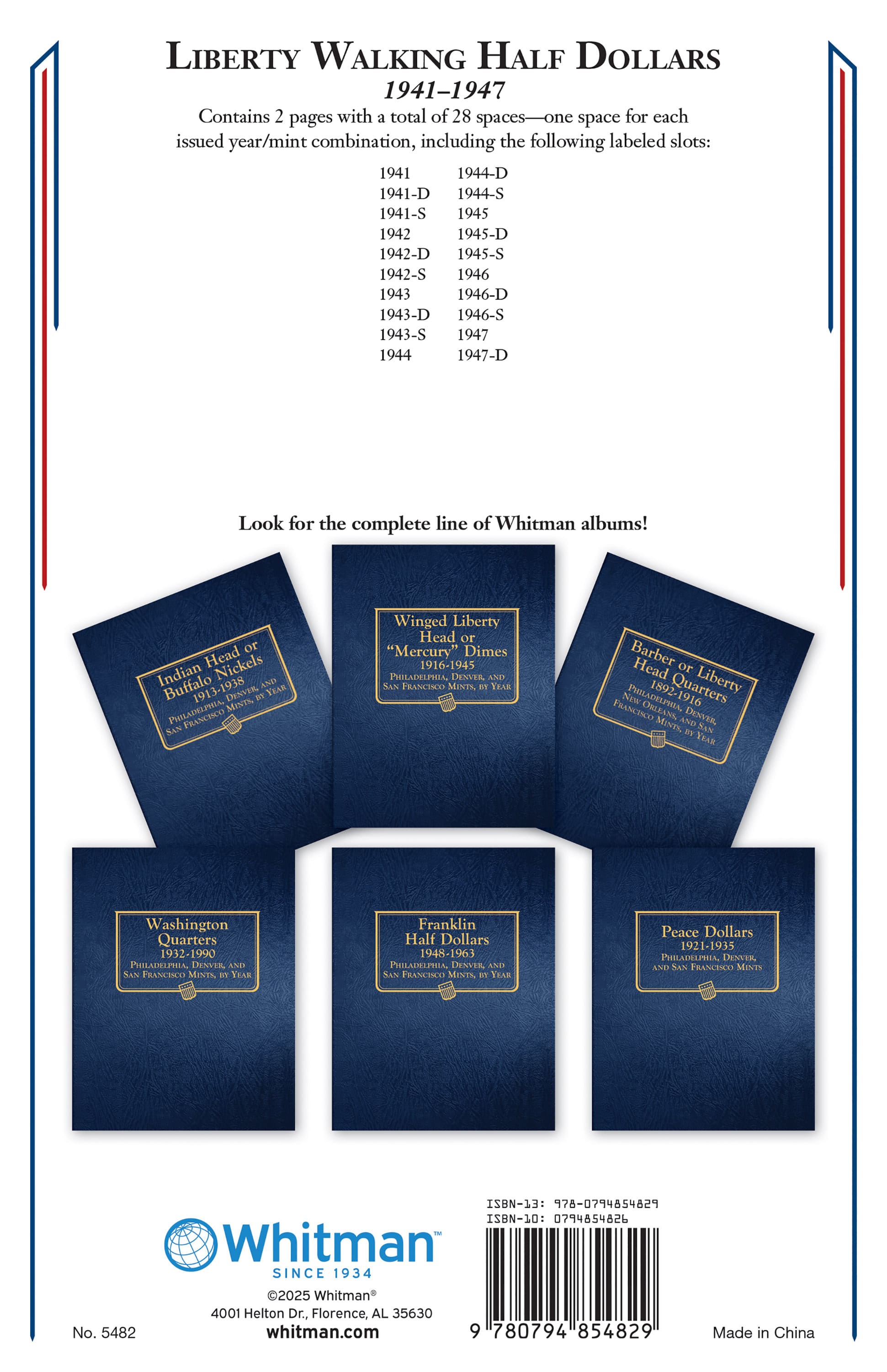 Whitman Classic® Coin Album – Liberty Walking Half Dollars: 1941-1947 (P, D, & S Mints)