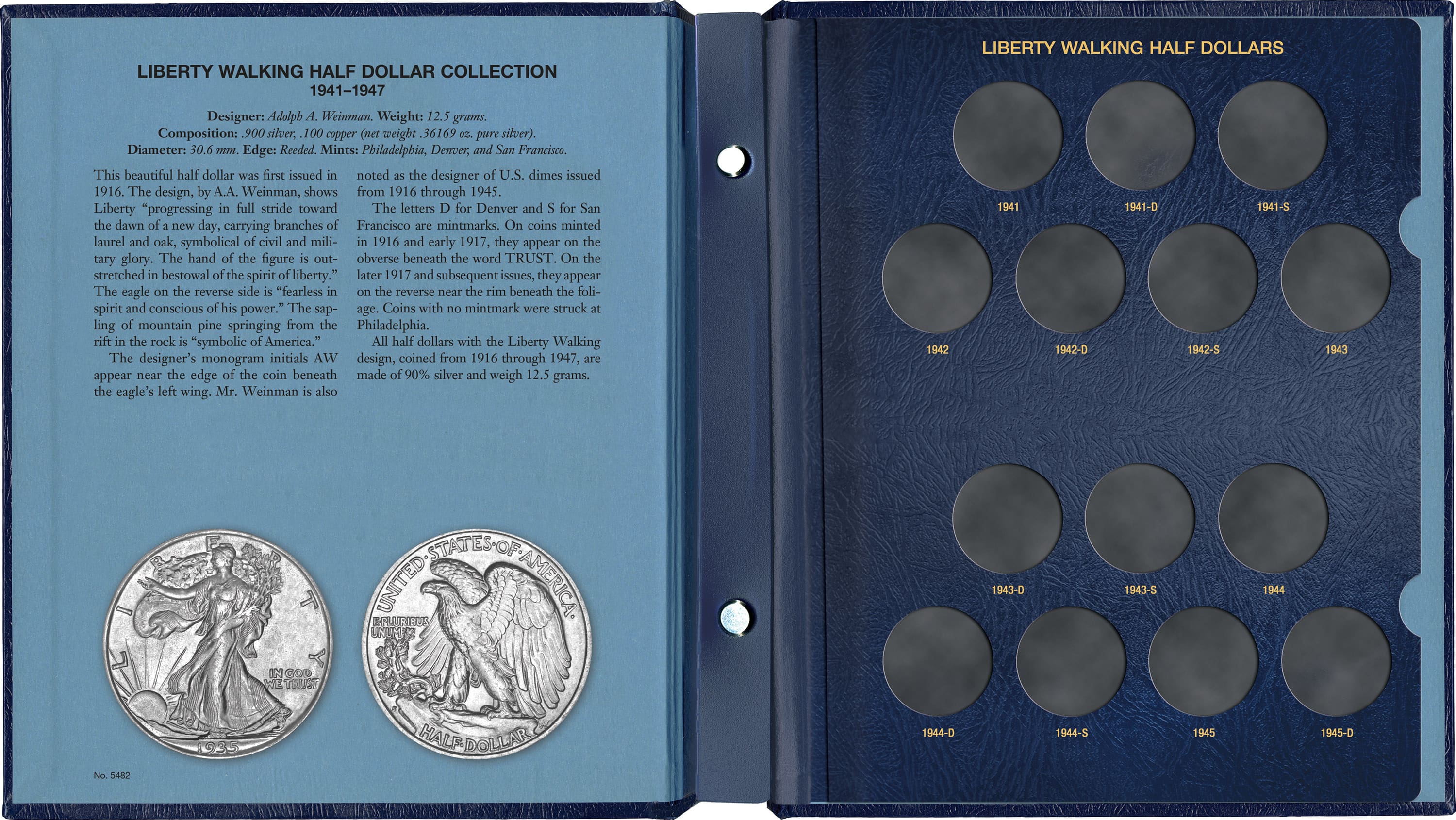 Whitman Classic® Coin Album – Liberty Walking Half Dollars: 1941-1947 (P, D, & S Mints)