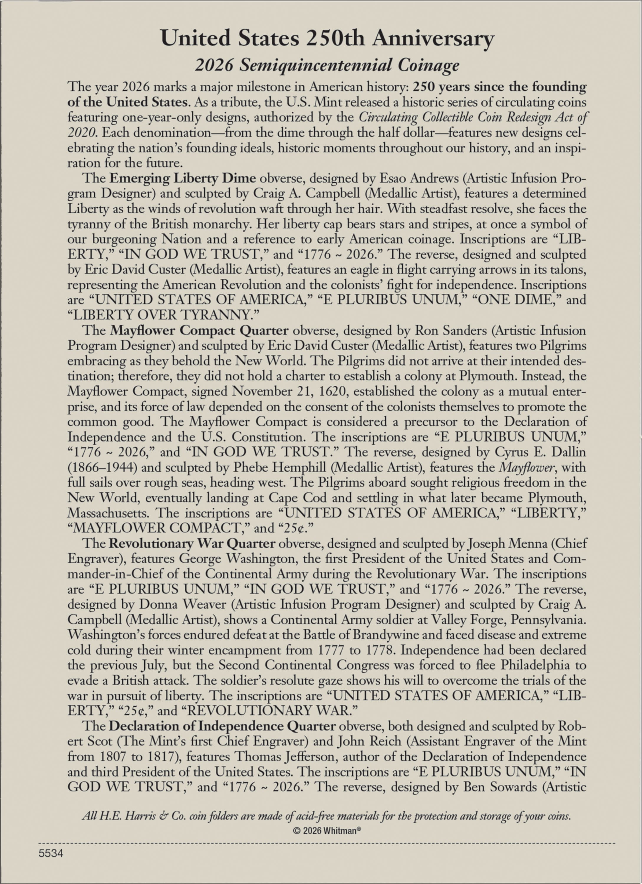 H.E. Harris® Coin Folder – United States 250th Anniversary Collection: 2026