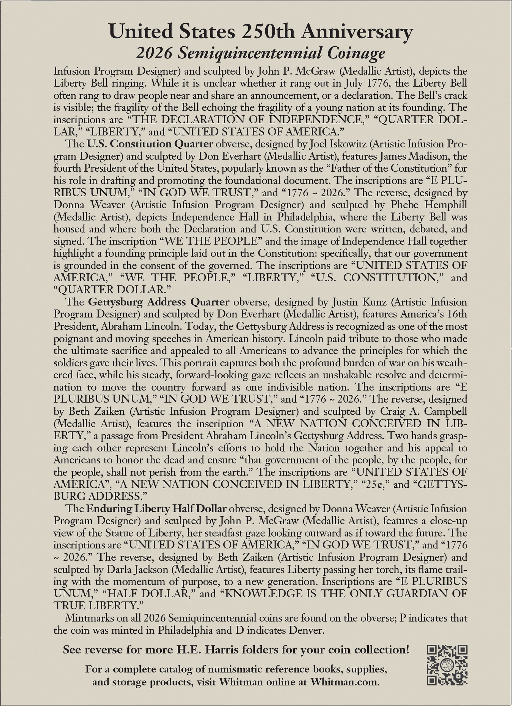 H.E. Harris® Coin Folder – United States 250th Anniversary Collection: 2026