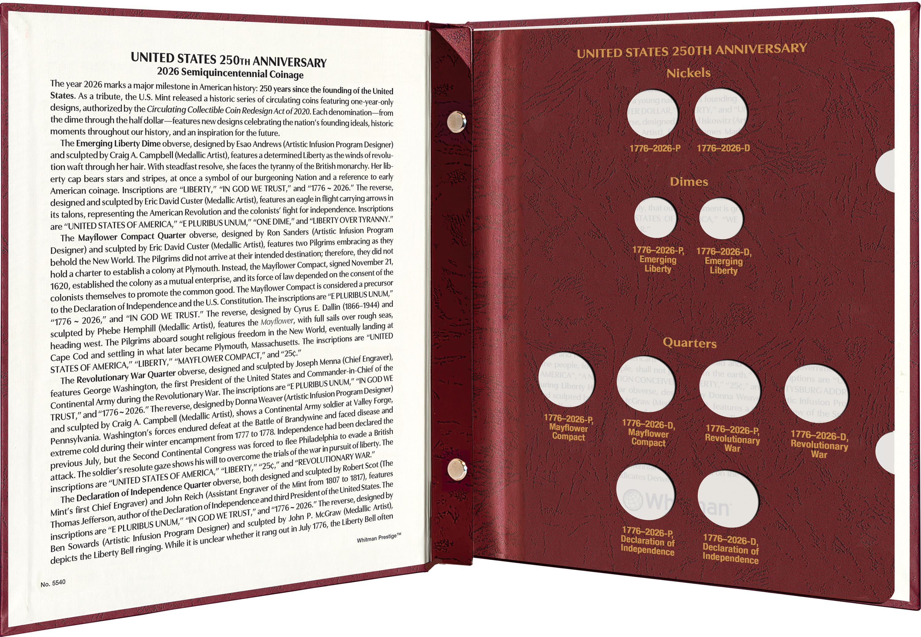 Whitman Prestige™ Coin Album – United States 250th Anniversary Collection: 2026 Date & Mintmark Set