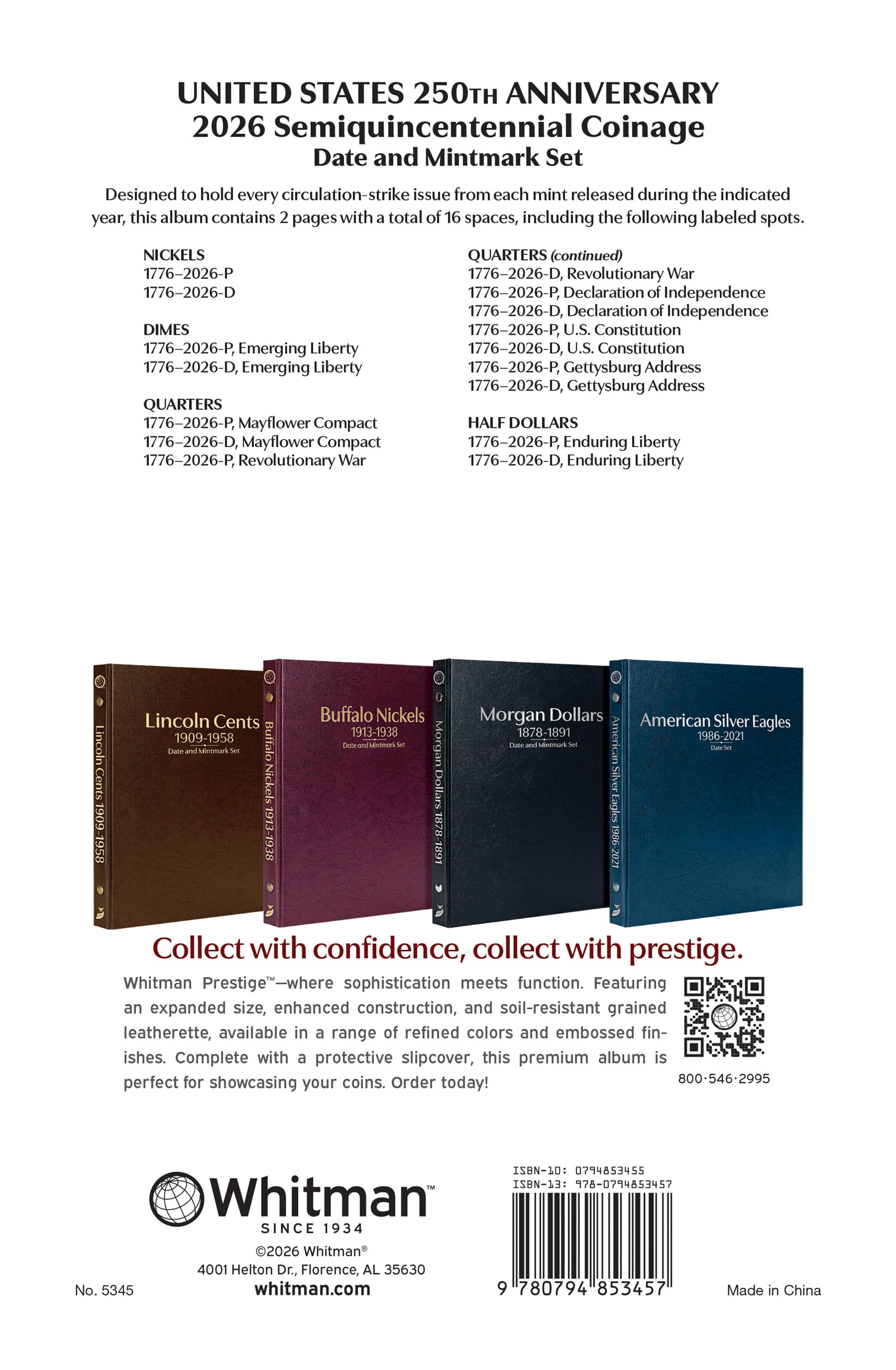 Whitman Prestige™ Coin Album – United States 250th Anniversary Collection: 2026 Date & Mintmark Set