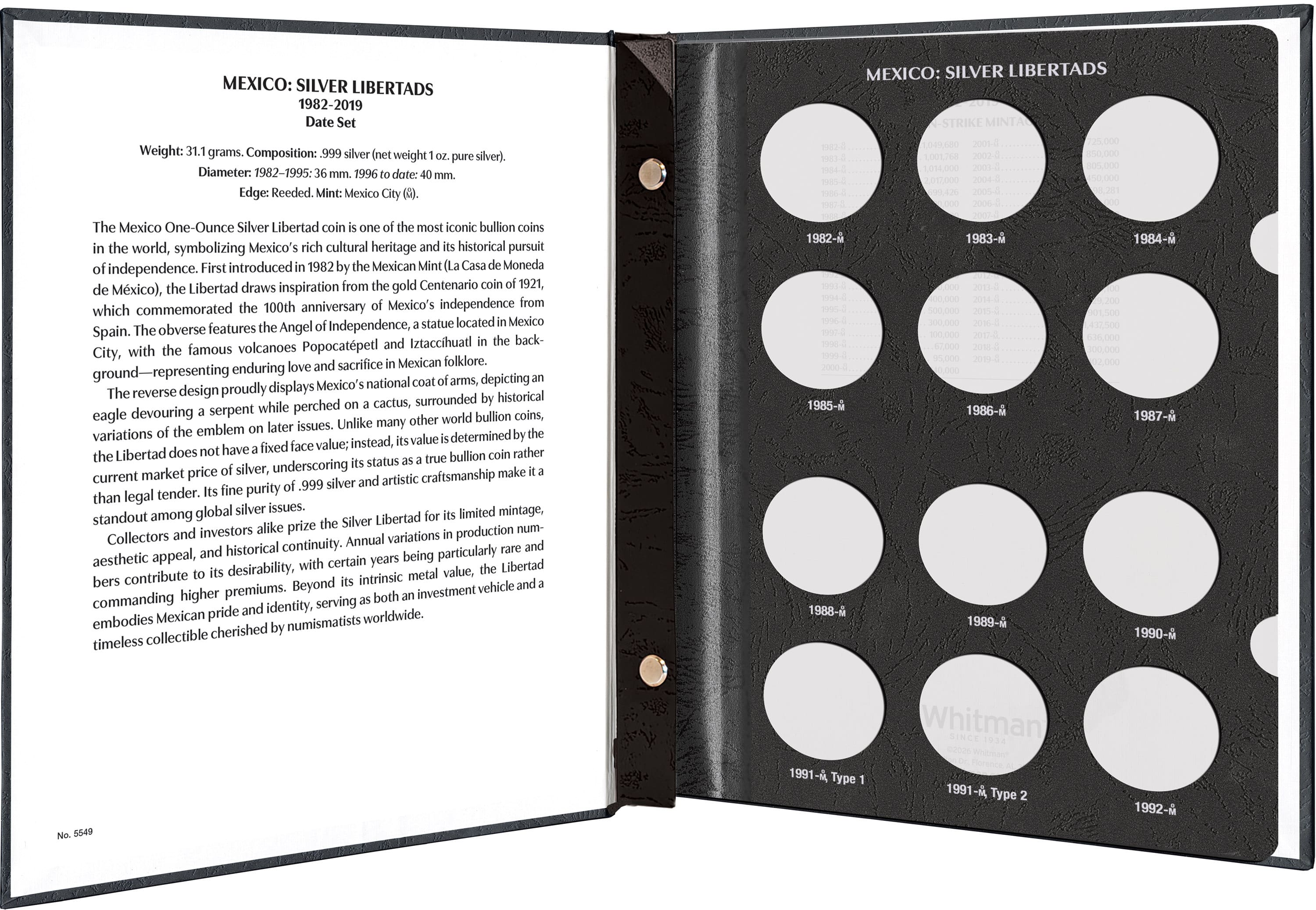 Whitman Prestige™ Coin Album – Mexico Silver Libertads: 1982-2019 Date Set