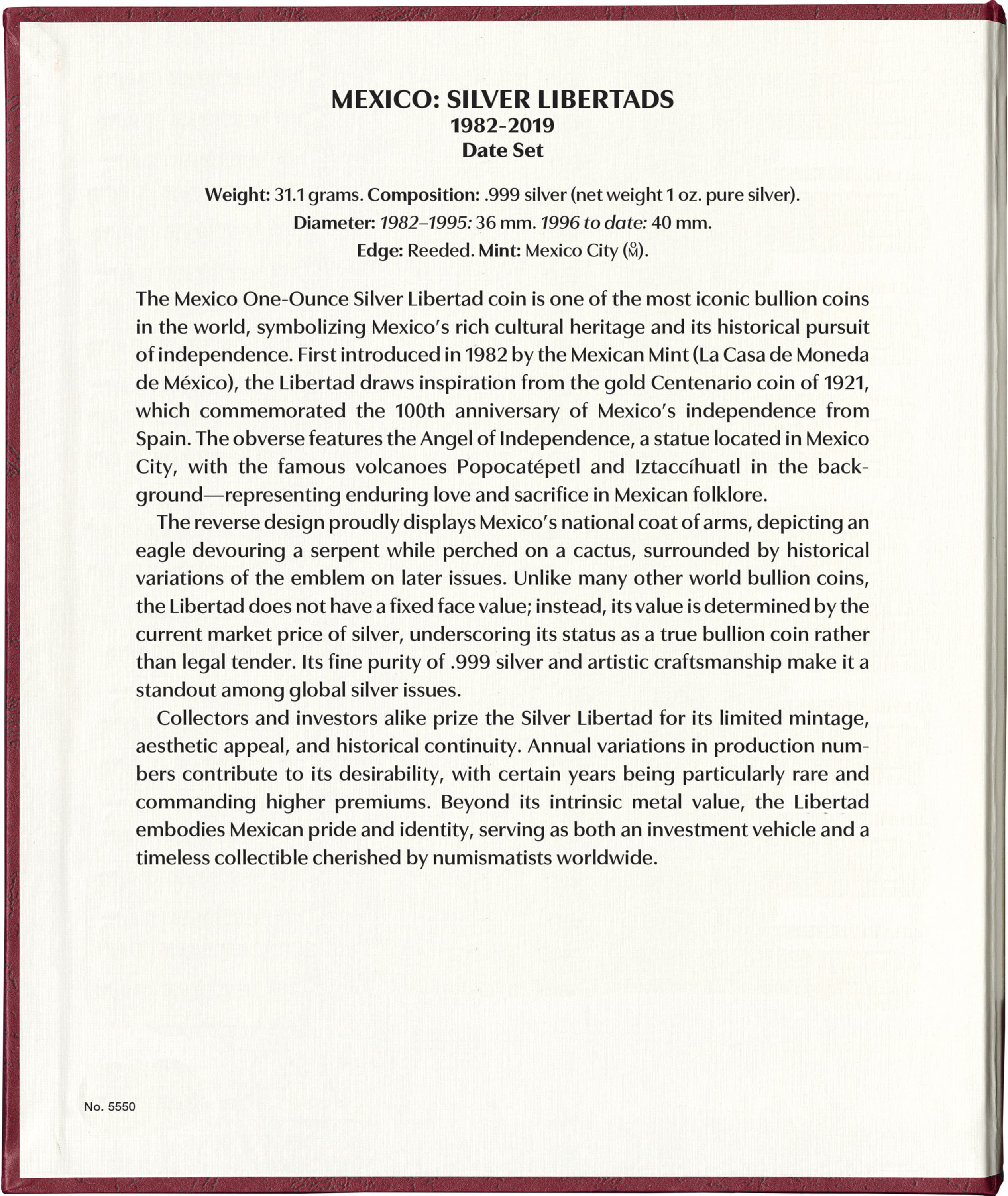 Whitman Prestige™ Coin Album – Mexico Silver Libertads: 1982-2019 Date Set