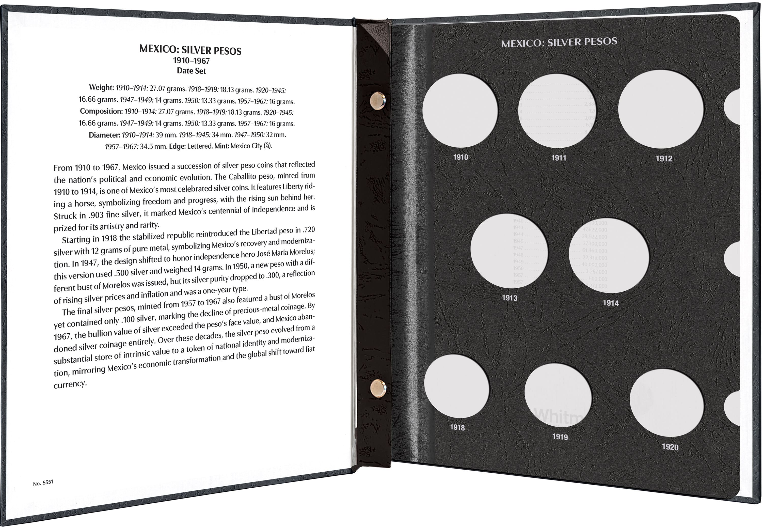 Whitman Prestige™ Coin Album – Mexico Silver Pesos: 1910-1967 Date Set