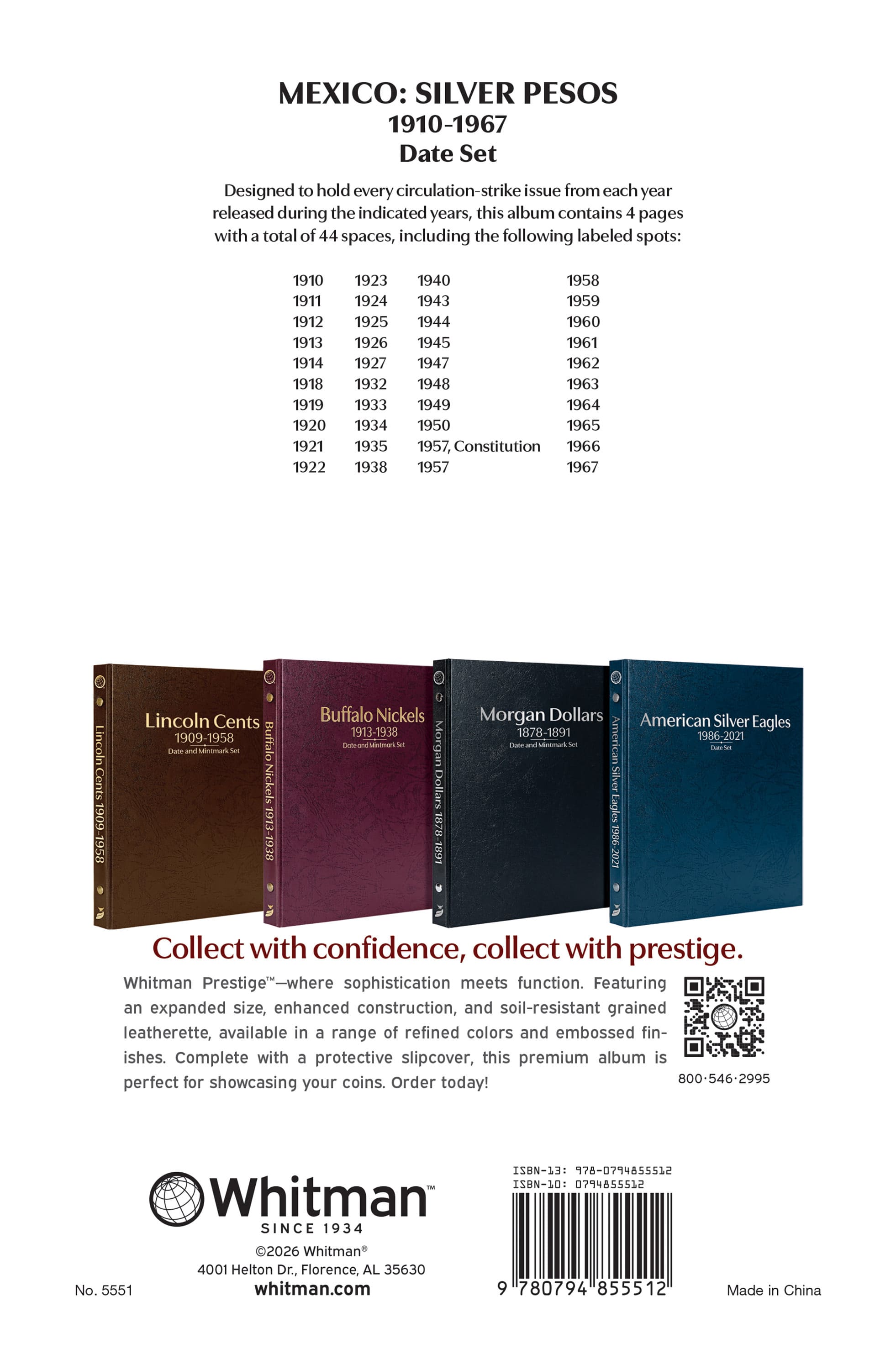 Whitman Prestige™ Coin Album – Mexico Silver Pesos: 1910-1967 Date Set