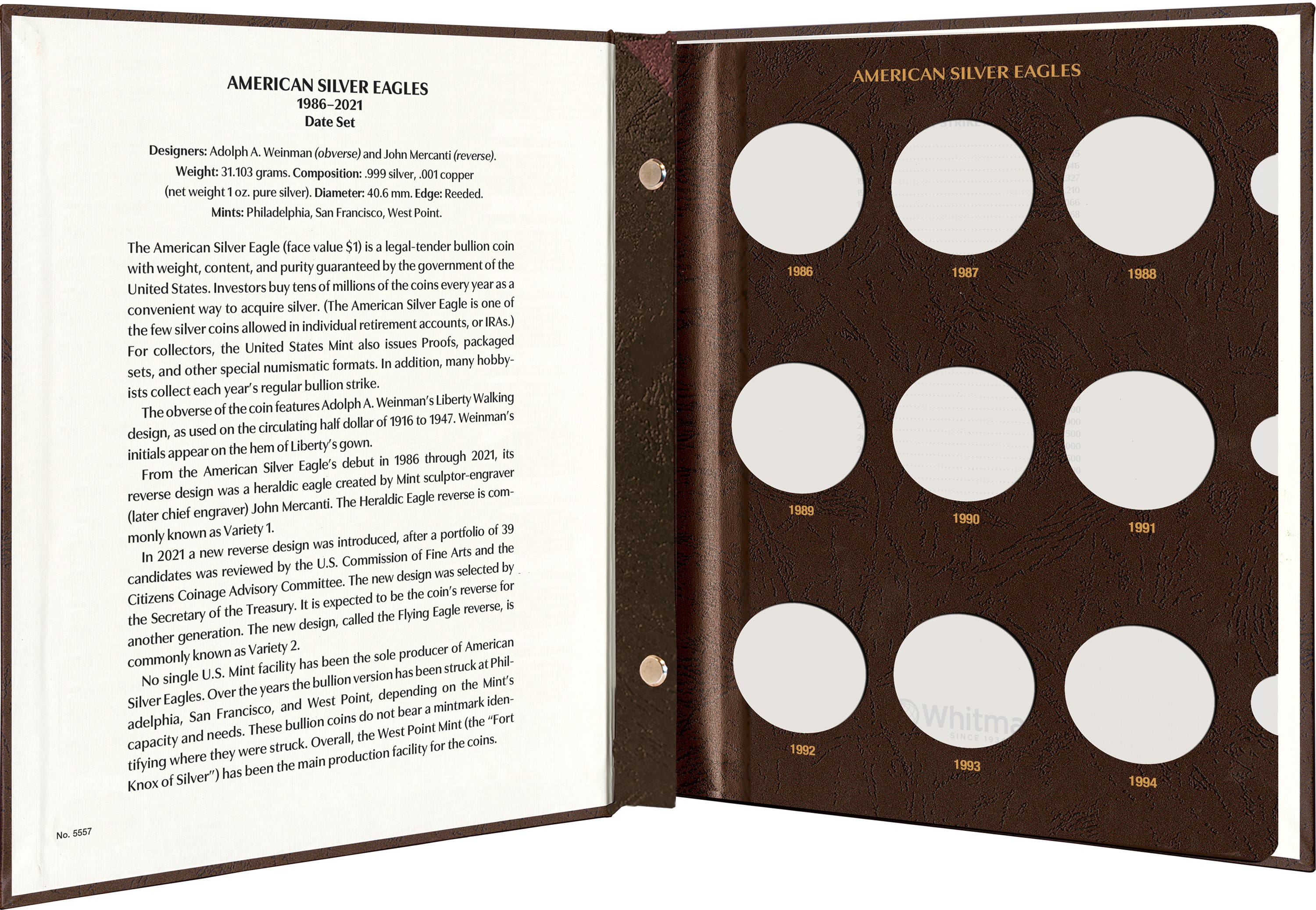 Whitman Prestige Coin Album – American Silver Eagles: 1986-2021 Date Set