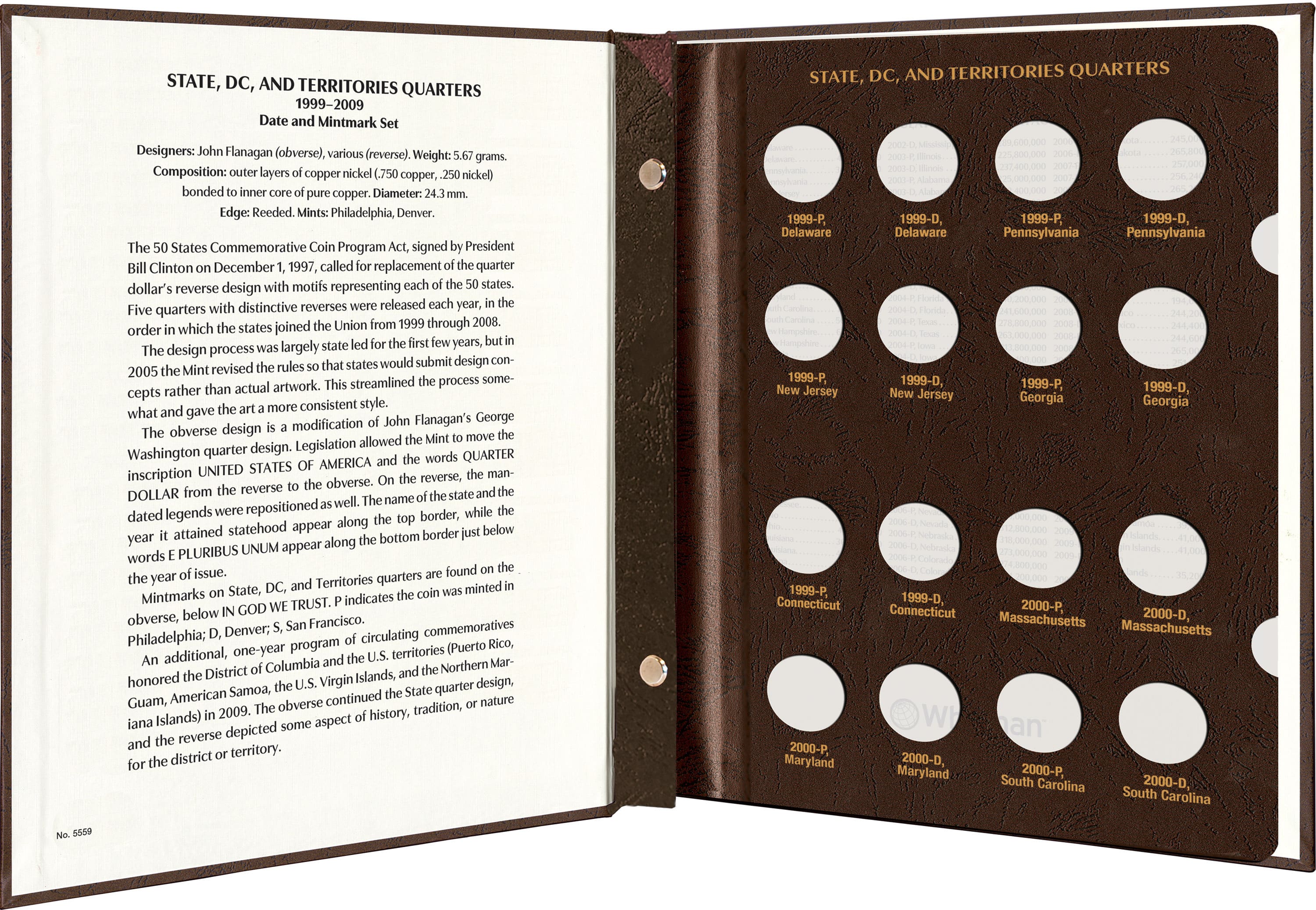 Whitman Prestige Coin Album – State, D.C., and Territories Quarters: 1999-2009 Date & Mintmark Set