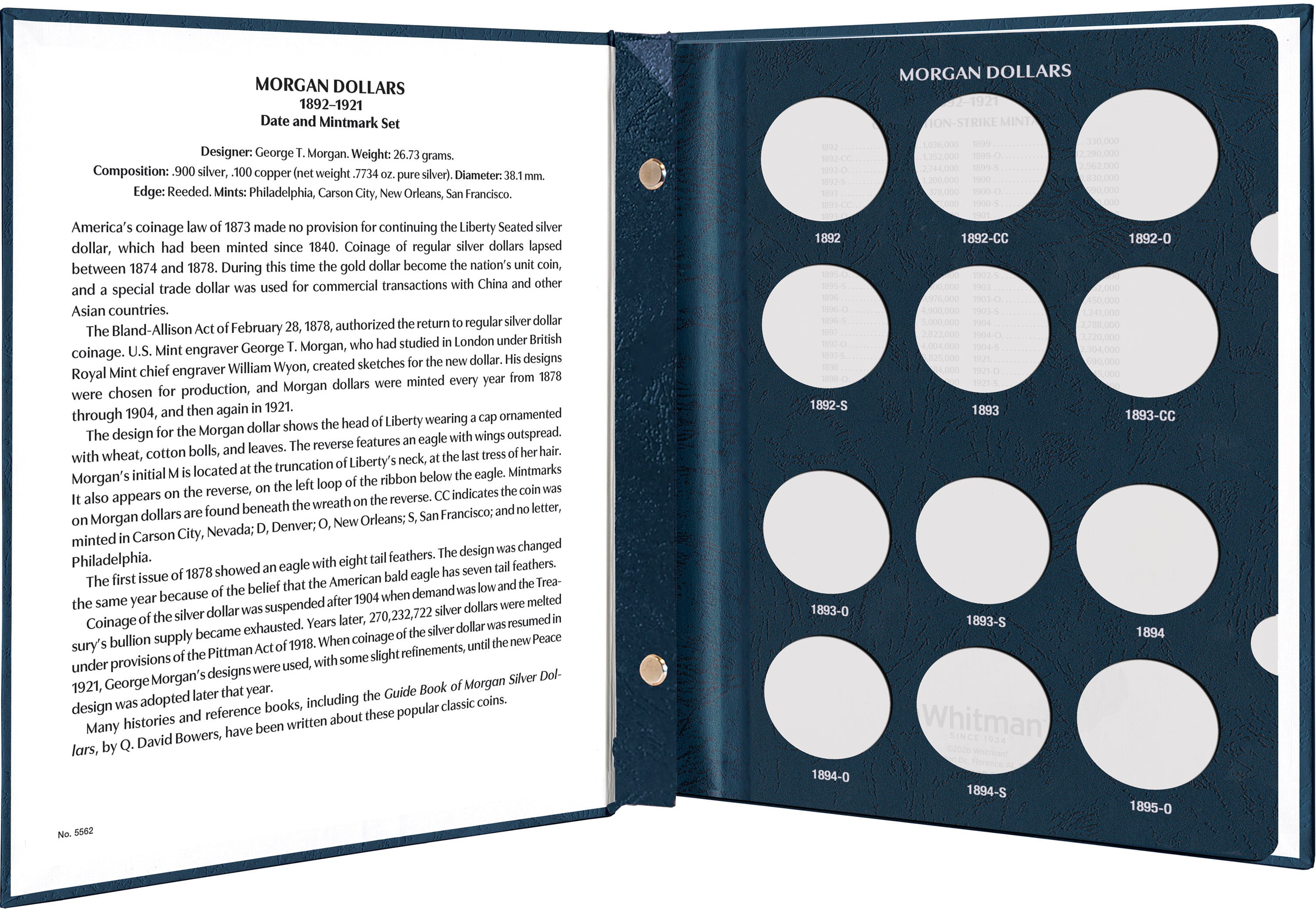 Whitman Prestige Coin Album – Morgan Dollars: 1892-1921 Date & Mintmark Set